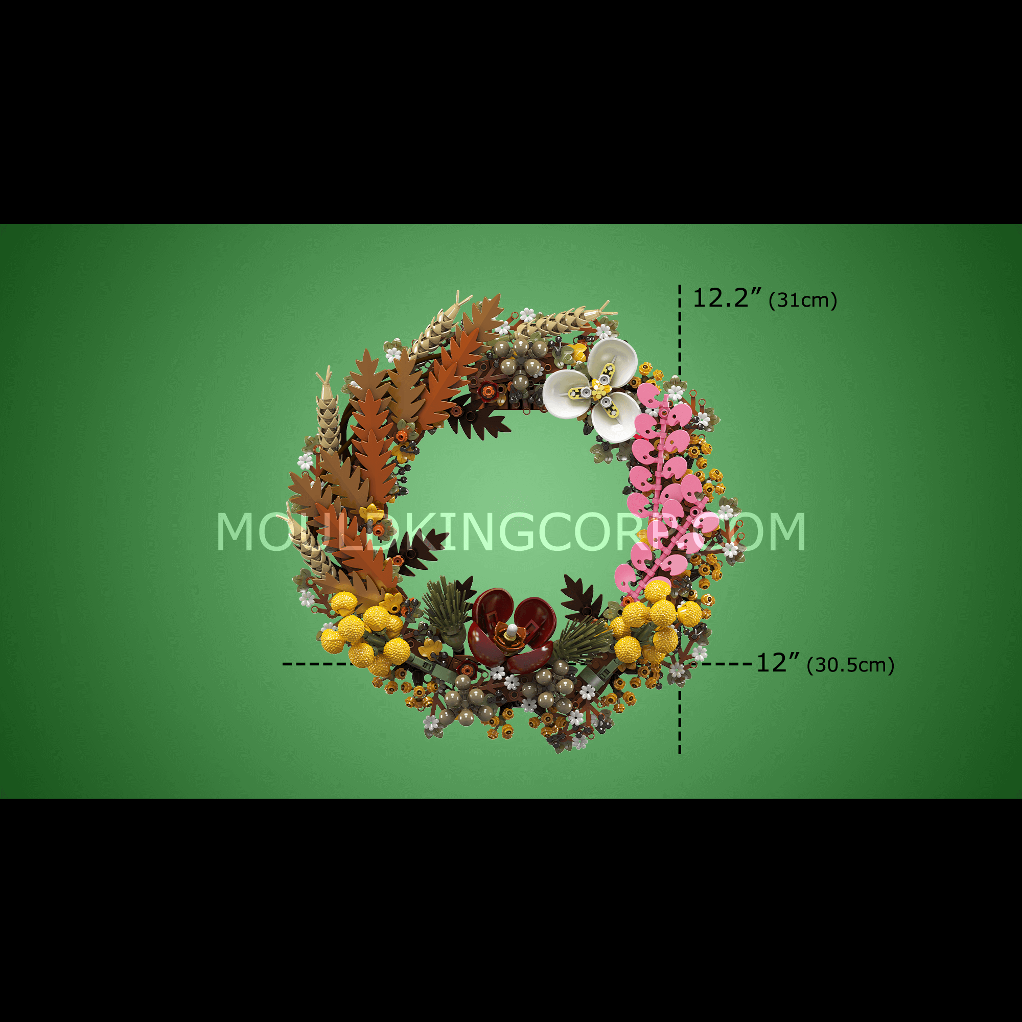 Mould King 10074 Christmas Dried Flower Wreath Building Set - 1,038 PCS DIY Holiday Home Decor for Christmas Tree, Fireplace & Front Door Decoration