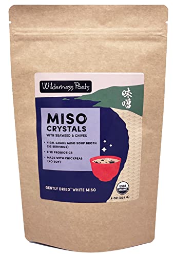 Organic Miso Crystals with Chives & Wakame Seaweed - Instant Soup Broth (8 Ounce) | Gluten-Free, Vegan, Non-GMO | Perfect for Camping, Quick Meals & Asian Cuisine