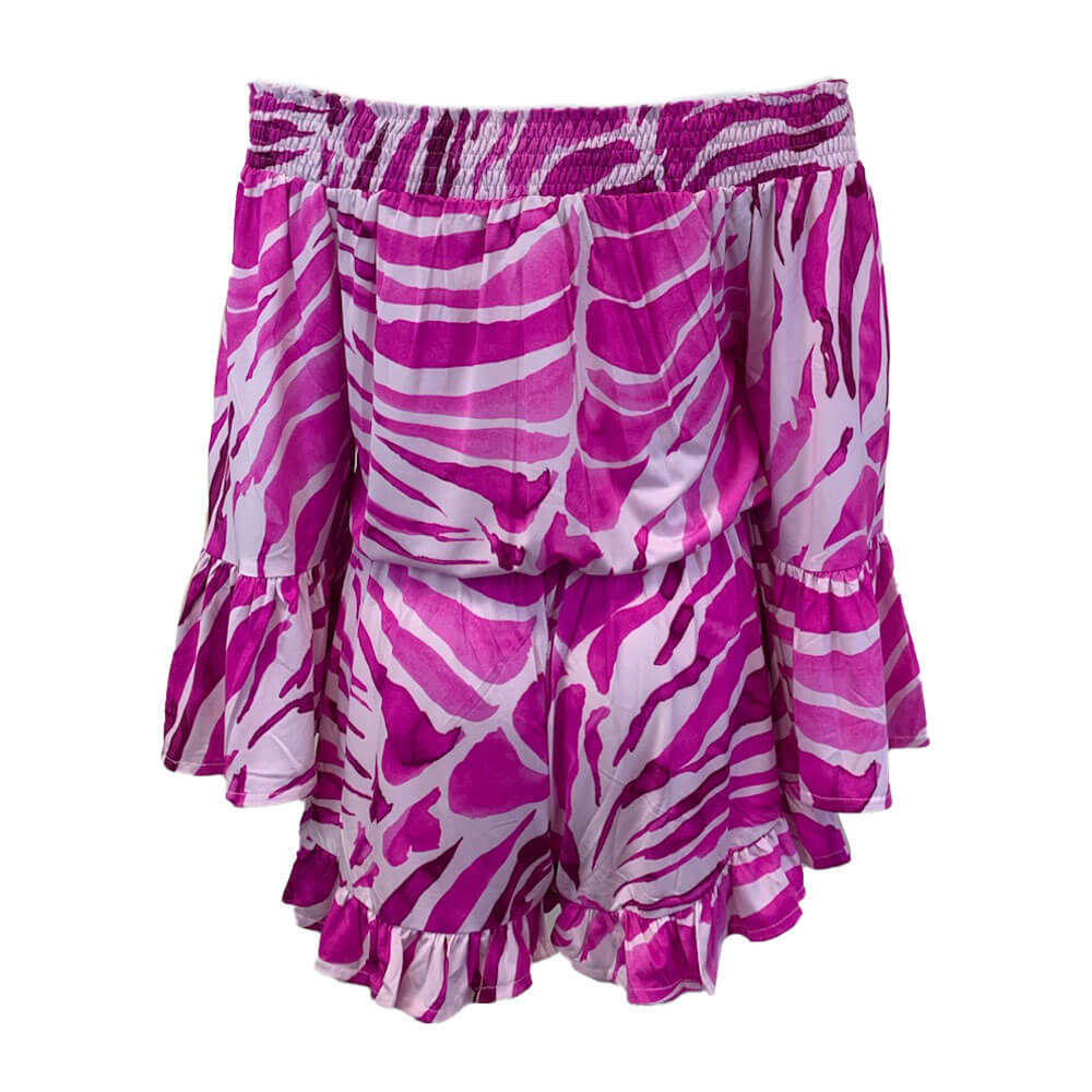 La Mer Luxe 3/4 Sleeve Jayda Romper - Pink Batik Floral Print Women's Jumpsuit | Perfect for Summer Vacations, Beach Getaways & Boho Chic Outfits