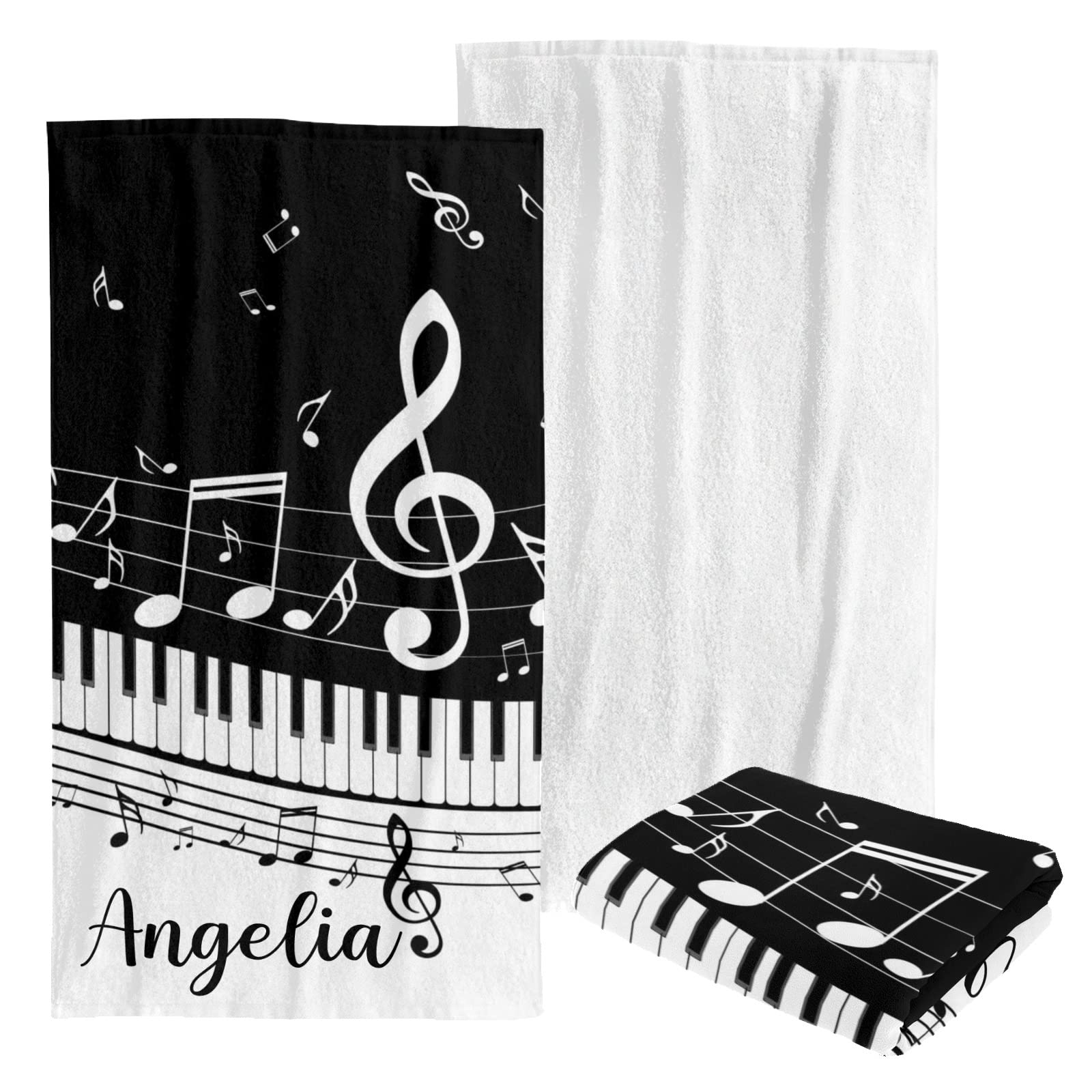 Custom Personalized Beach Towel - Monogrammed Bath Towel Blanket for Swimming, Pool, Yoga & Travel - Soft, Absorbent & Quick-Dry for Kids, Men, Women - Perfect Gift for Music Lovers with Piano Keys Design
