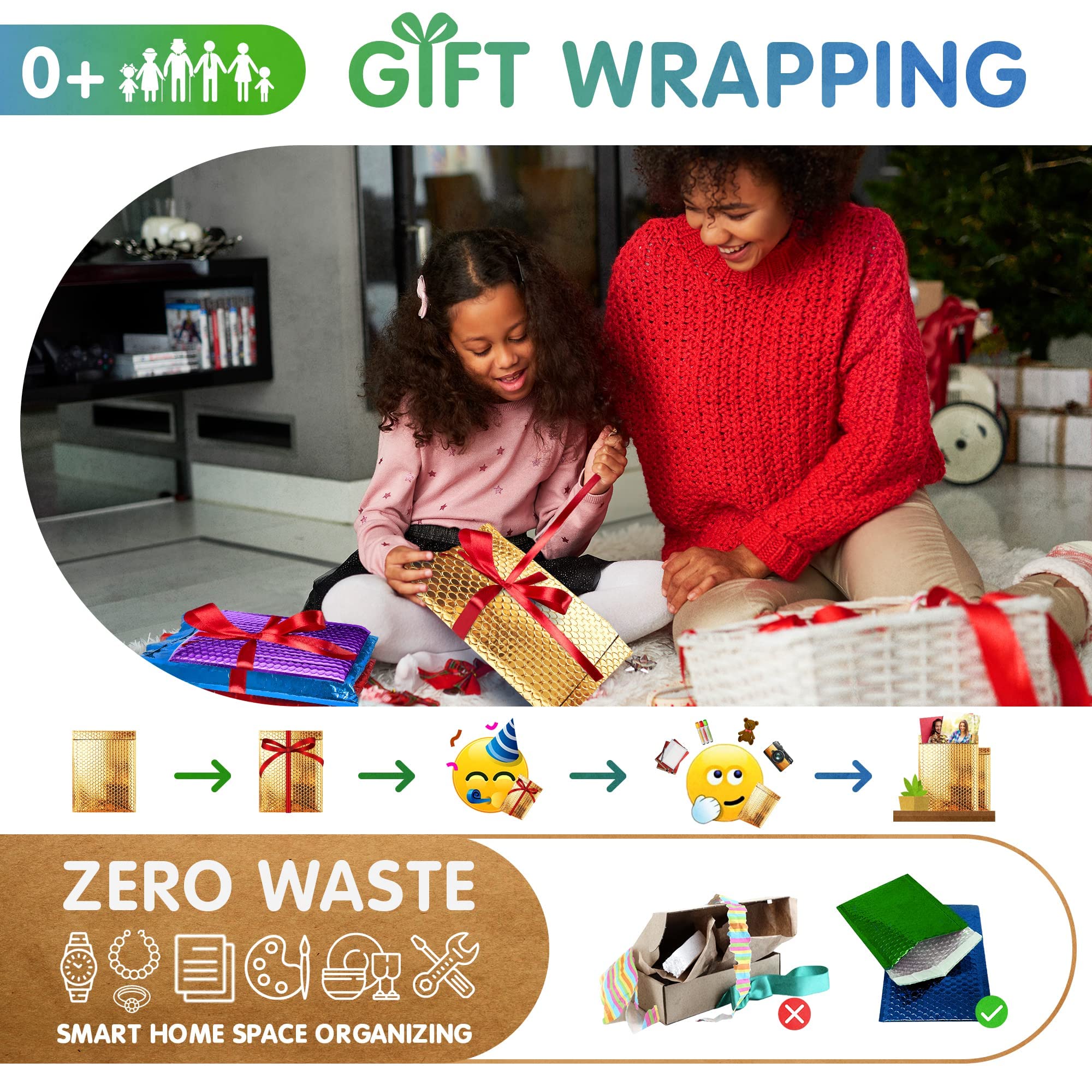 AMZ 100-Pack Metallic Gold Bubble Mailers 9.5x13.5 Inch - Self Seal Padded Shipping Envelopes, Waterproof Metalized Foil Mailing Bags for Ecommerce, Jewelry, Small Business Packaging & Gift Wrapping