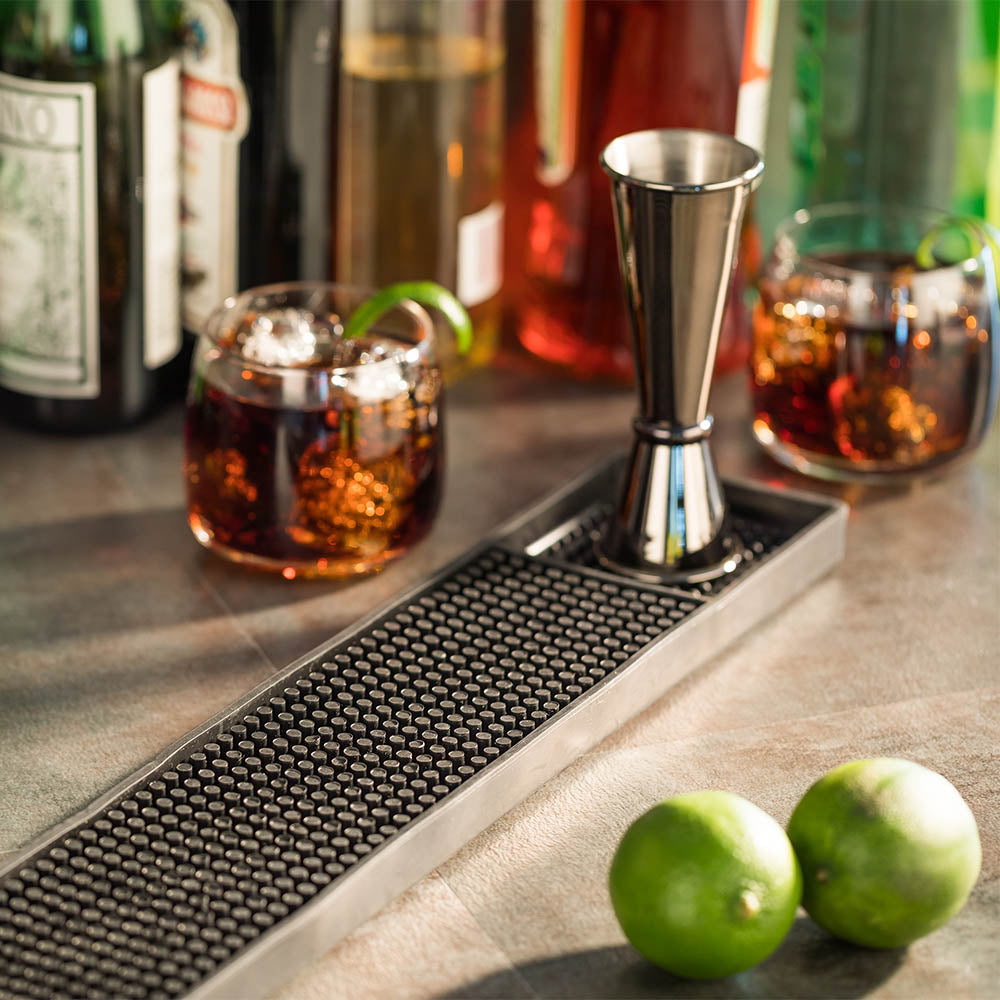 Premium Black Rubber Bar Mat - Non-Slip, No Spill Drink Tray with Compartments (23.75
