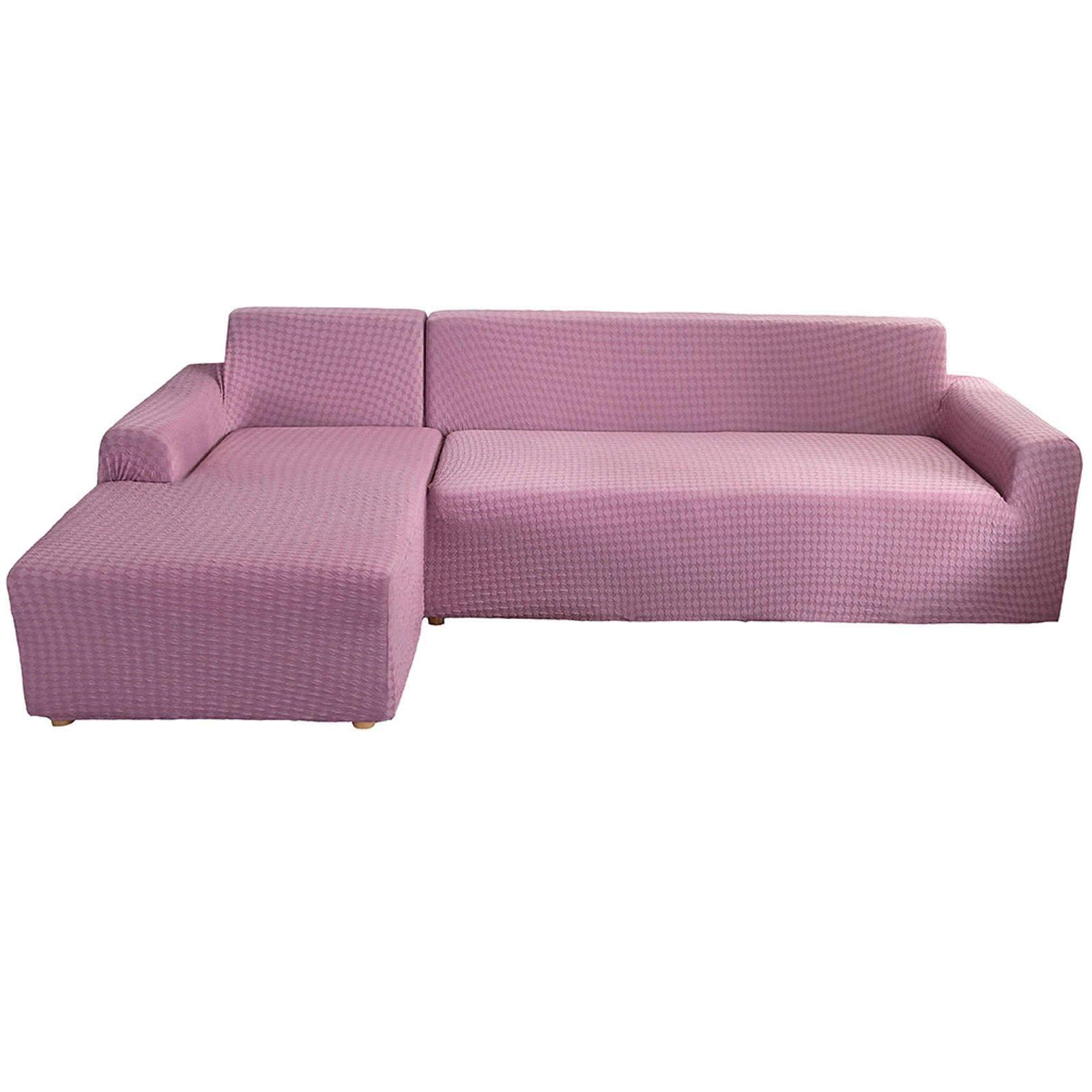 HUOLEO L-Shaped Stretch Jacquard Sofa Slipcover - Anti-Slip Sectional Couch Cover, 2-Piece Furniture Protector for Pet Owners (Pink, Fits 3+4 Seat) - Perfect for Living Room, Family Room & Pet-Friendly Homes