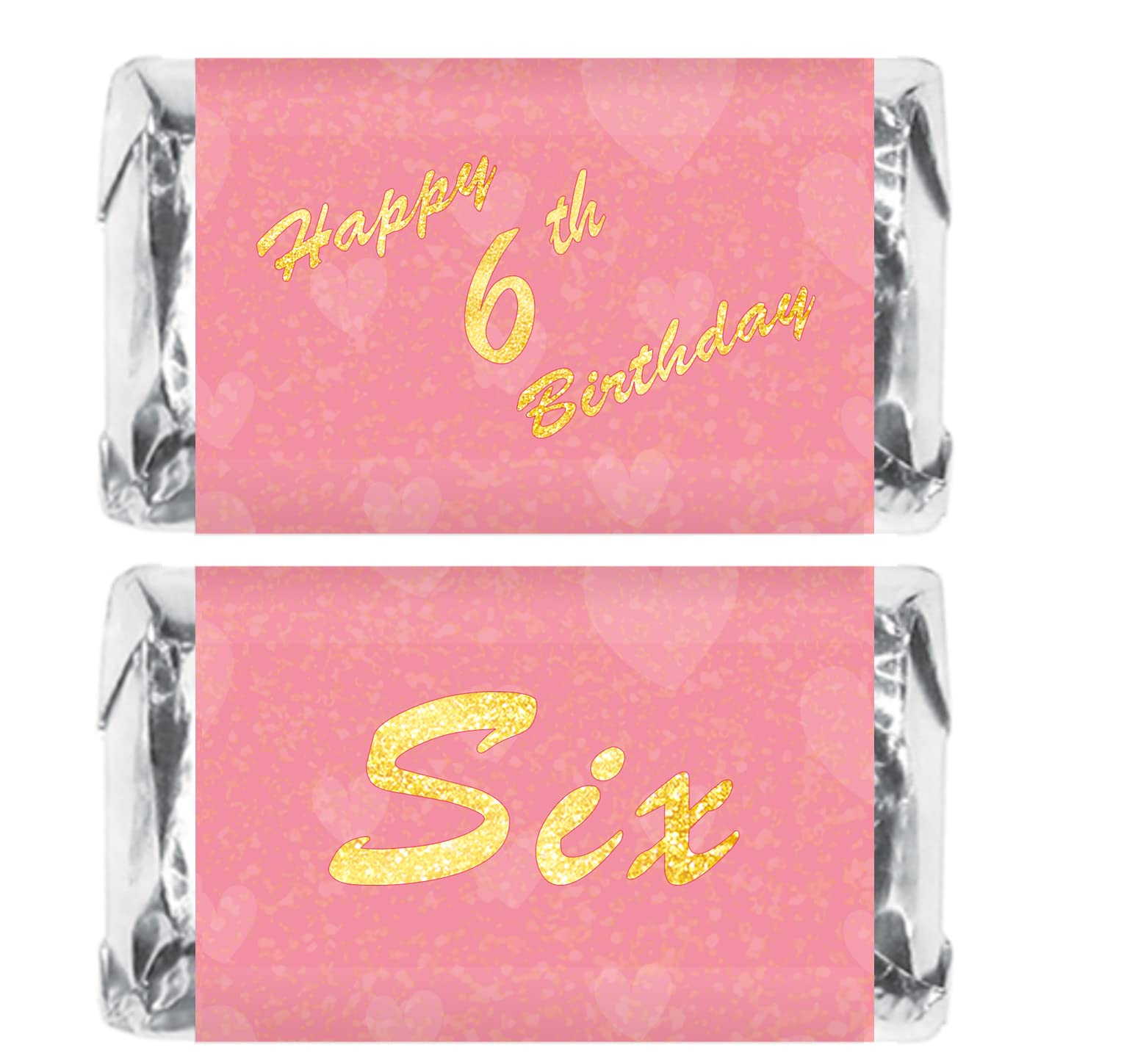 6th Birthday Mini Candy Bar Wrappers - Set of 6 Pink Chocolate Bar Stickers for Birthday Party Decorations | DIY Party Favors, Table Centerpieces, Baby Shower & Celebration Events | Made in USA