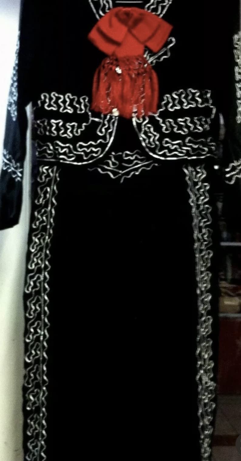 Border Merchant Women's Mariachi Charro Dress - Traditional Mexican Folklorico Costume for Cinco de Mayo, Fiesta & Dance Performances - Elegant Black & Silver Design - Perfect for Cultural Events, Parties & Stage Shows