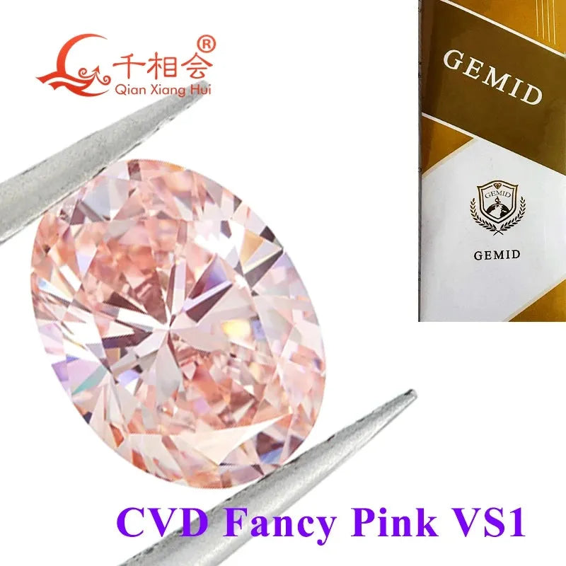 1.1ct & 1.58ct Fancy Light Pink CVD Lab Grown Diamond - Oval Shape, VS1 Clarity, GEMID Certified Loose Stone for Engagement Rings & Jewelry Making