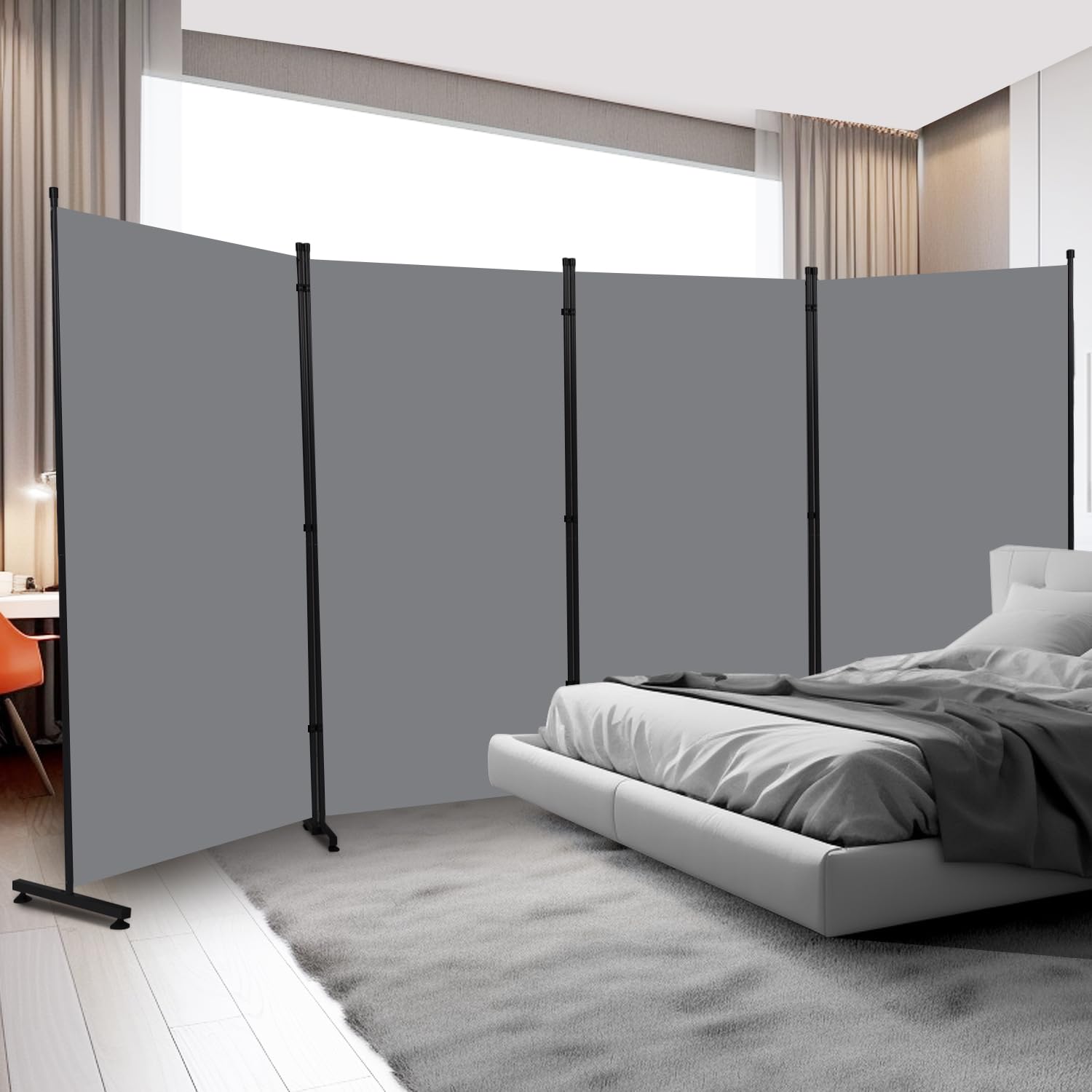 6ft Room Divider - 4 Panel Folding Privacy Screen with Fabric Panels | Portable Partition for Bedroom, Office & Living Room | Freestanding Room Separation Solution for Home Decor & Space Organization