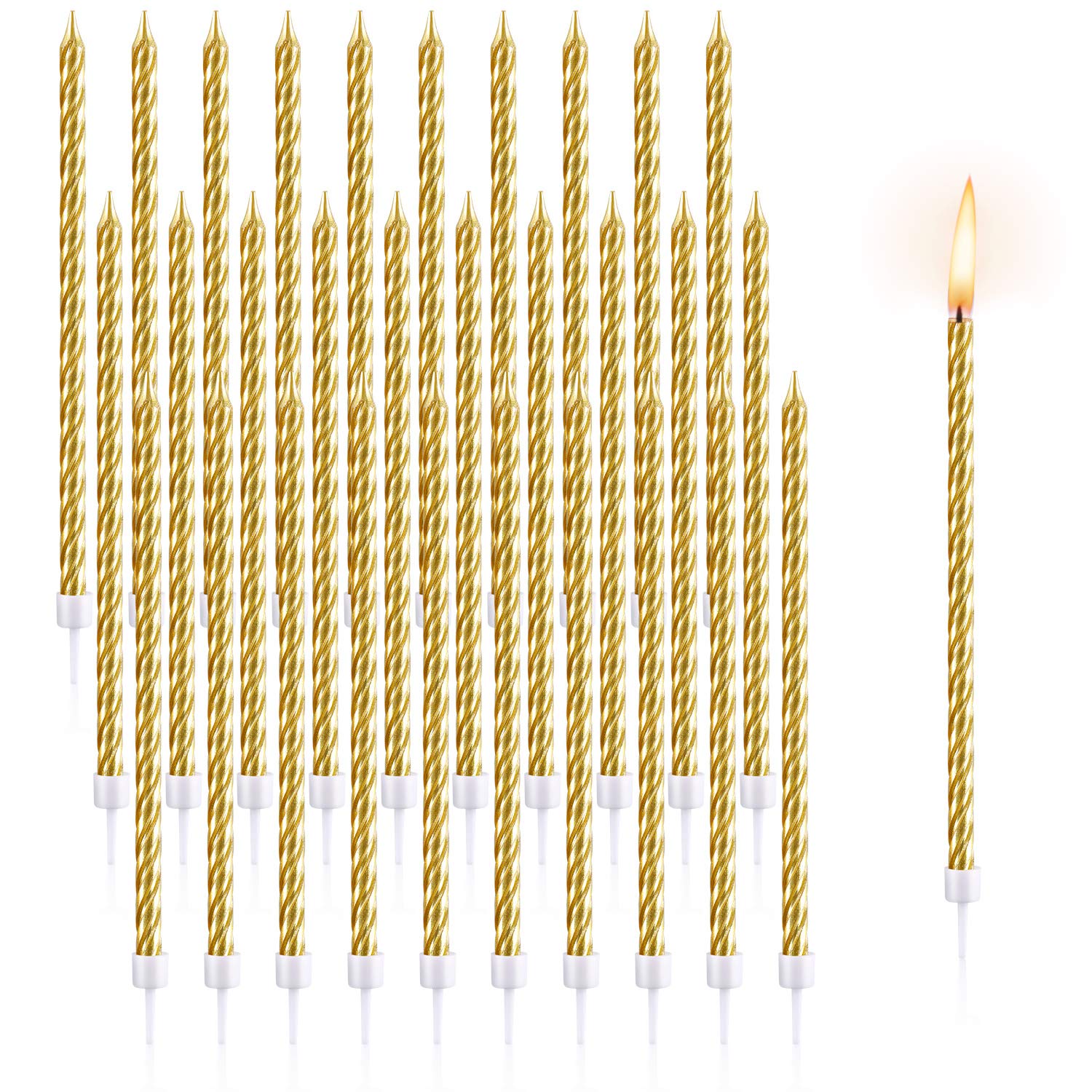 30-Piece Gold Spiral Birthday Candles - Metallic Cupcake Candles with Holders for Wedding, Party & Cake Decorations - Long Thin Cake Candles for Birthday Celebrations & Special Occasions