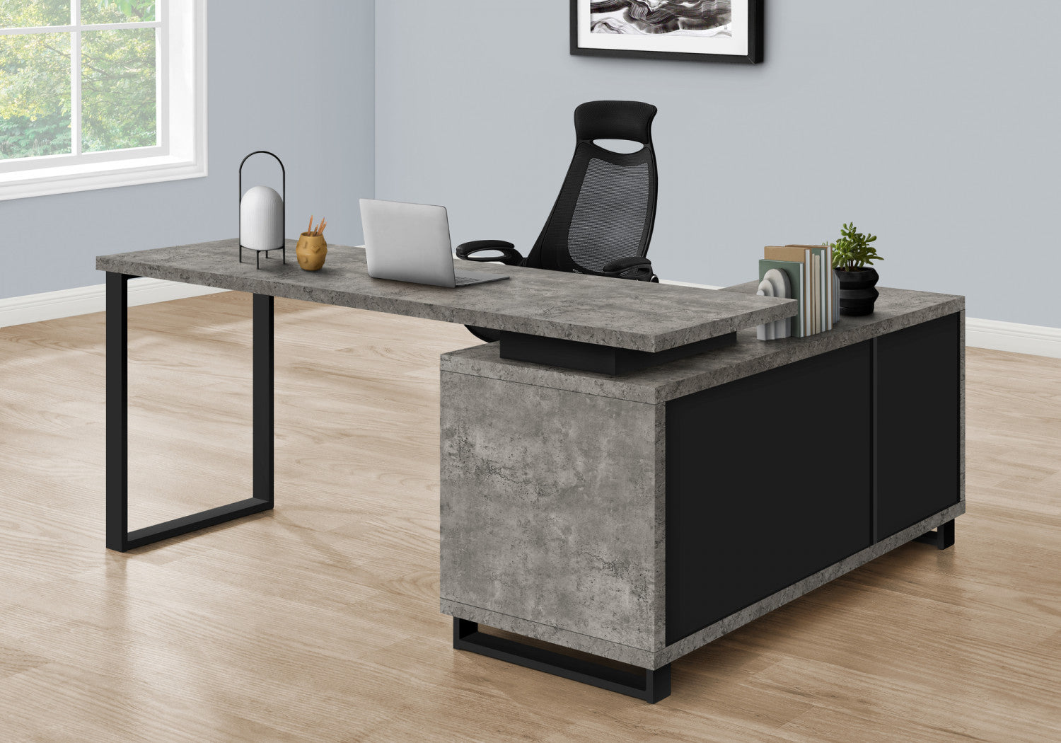 Premium Runo Desk in Concrete Grey - Modern Minimalist Office Desk for Home & Workspace - Perfect for Remote Work, Study, and Creative Spaces
