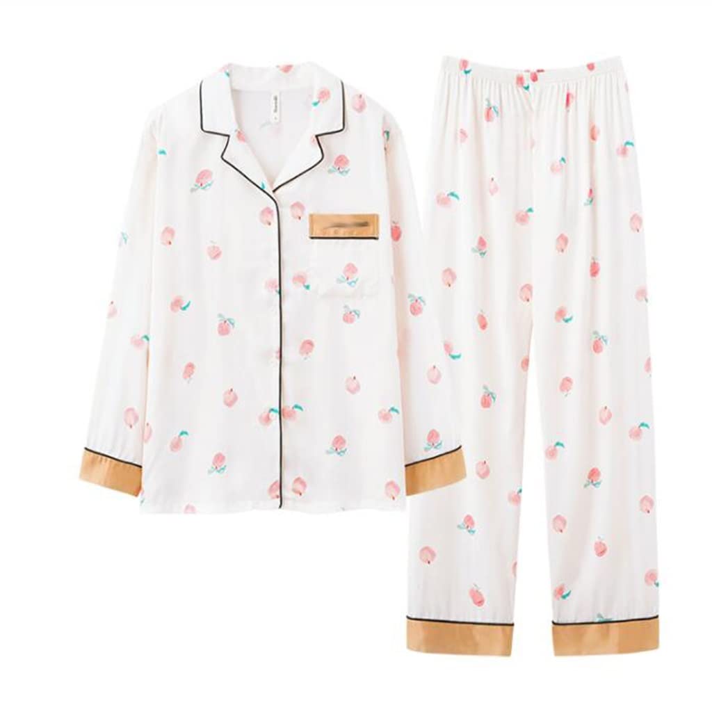 Women's Ice Silk Pajama Set - Soft & Breathable Long Sleeve Sleepwear, Cute Loungewear for Home (XXL, Color A) | Perfect for Relaxing, Sleeping & Cozy Nights