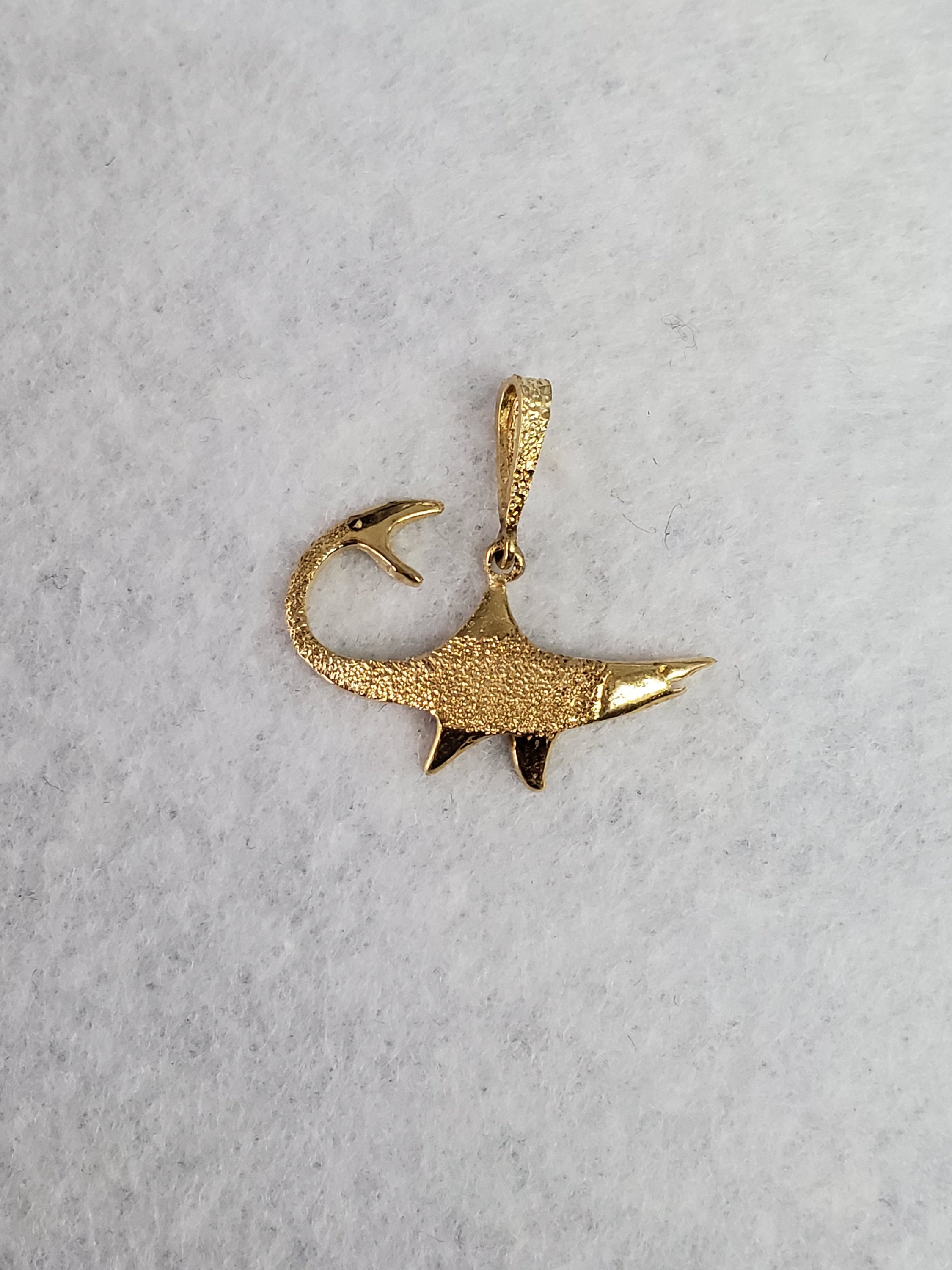14k Yellow Gold Shark Tooth Pendant Necklace - Sand Textured Finish for Men & Women - Perfect for Beach, Surfing, and Ocean Lover Gifts