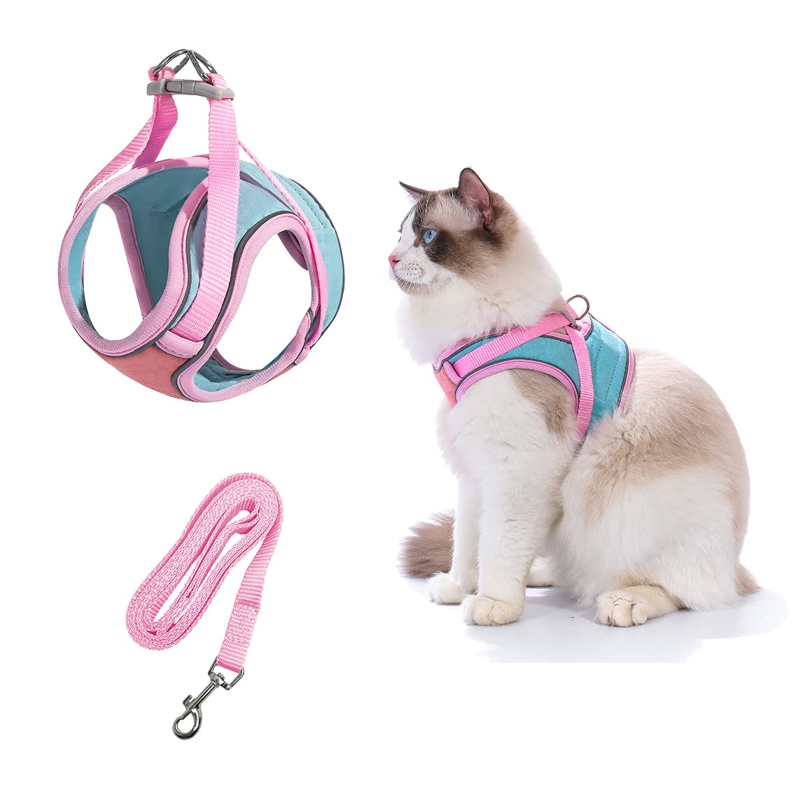 TOTORO Cat Harness and Leash Set - Escape Proof Adjustable Suedette Vest with Reflective Strips | Easy Step-in Velcro Design for Comfortable Walking | Perfect for Outdoor Adventures, Vet Visits & Travel