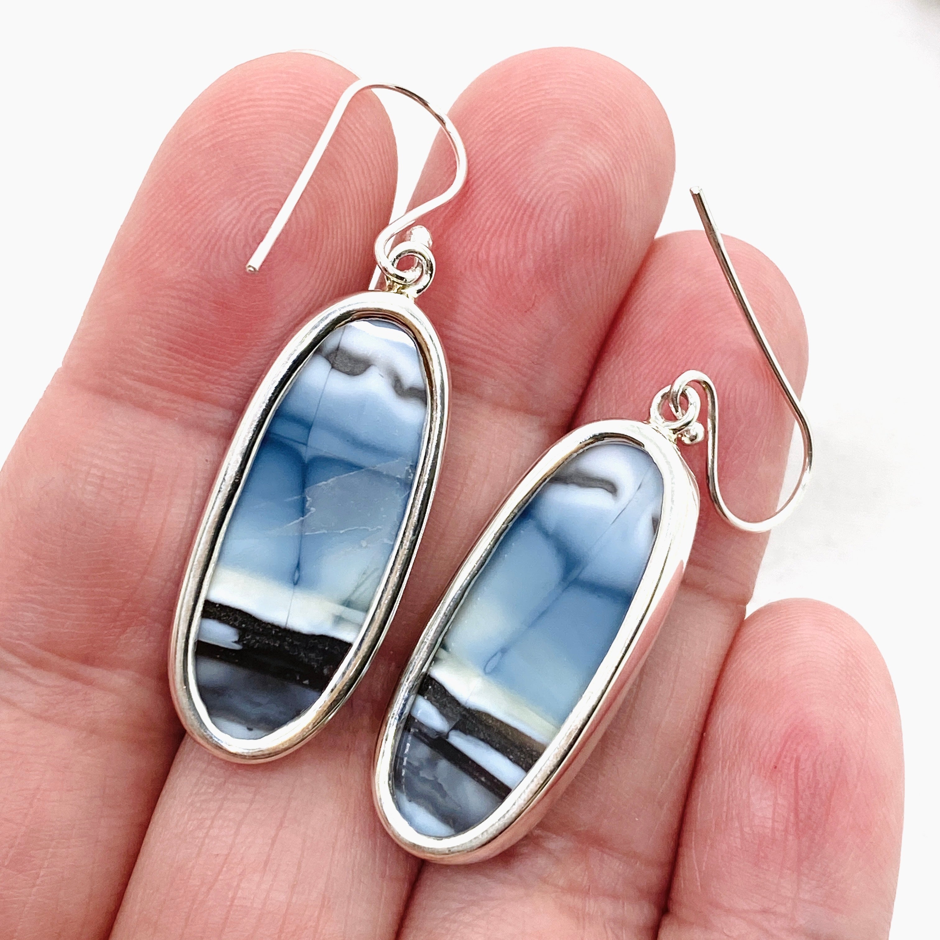 Blue Owhyee Opal Oval Cabochon Earrings KEGJ1535 - Handmade Gemstone Jewelry for Women, Gift for Her - Perfect for Weddings, Parties & Special Occasions