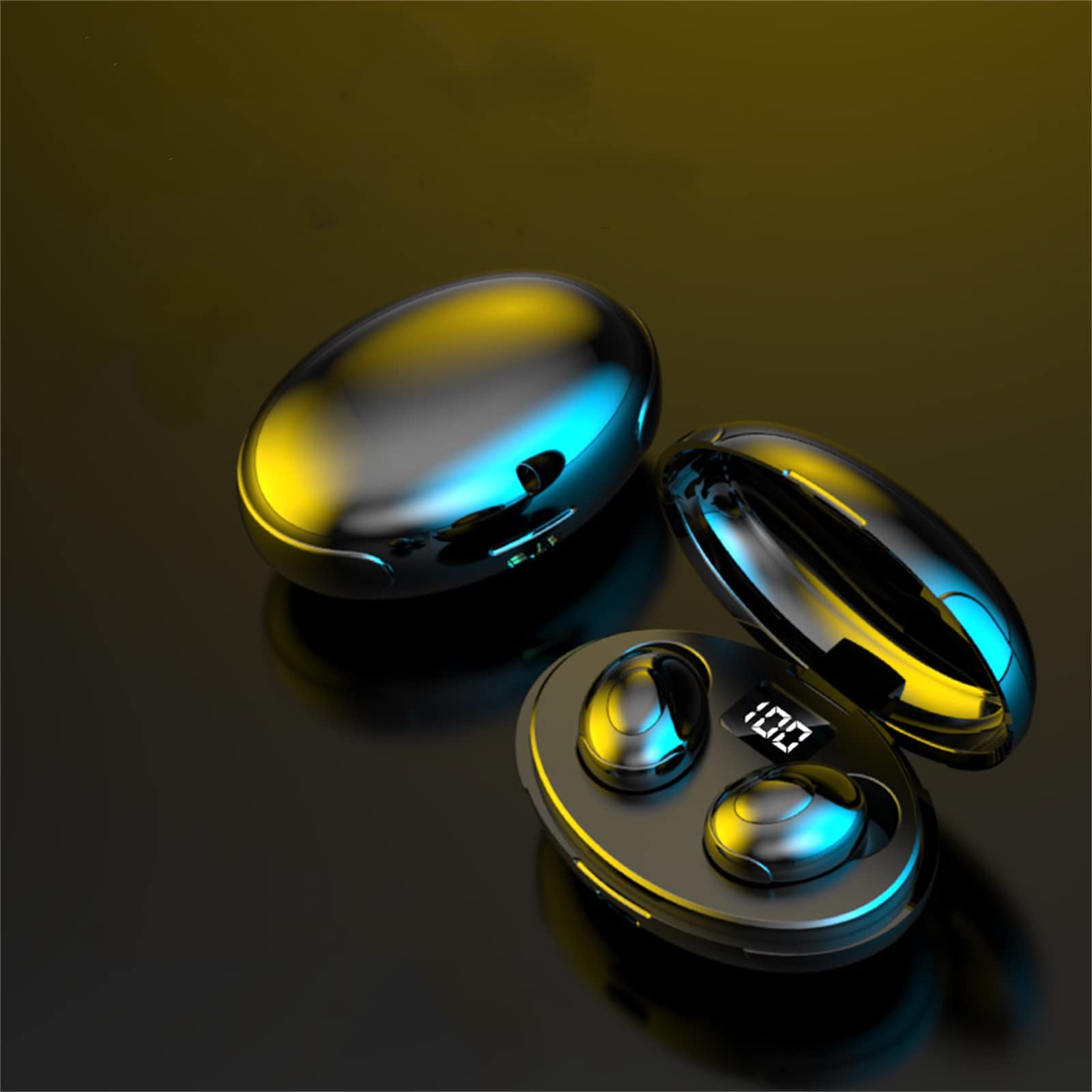 KeyiwaA T5 Wireless Bluetooth Headphones 5.0 with Digital Display - Dual Stereo LED Light, Noise Cancelling for Gym, Running & Travel
