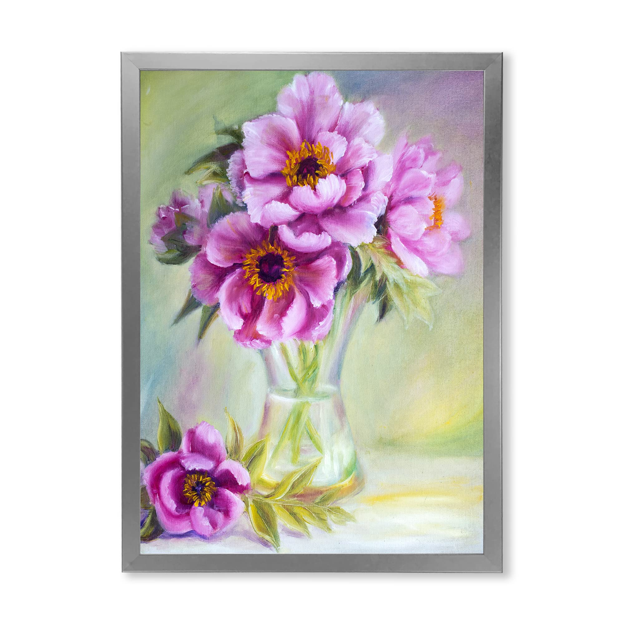 DesignQ Peonies in Vase Still Life Traditional Framed Wall Art - Floral Home Decor for Living Room, Bedroom & Office