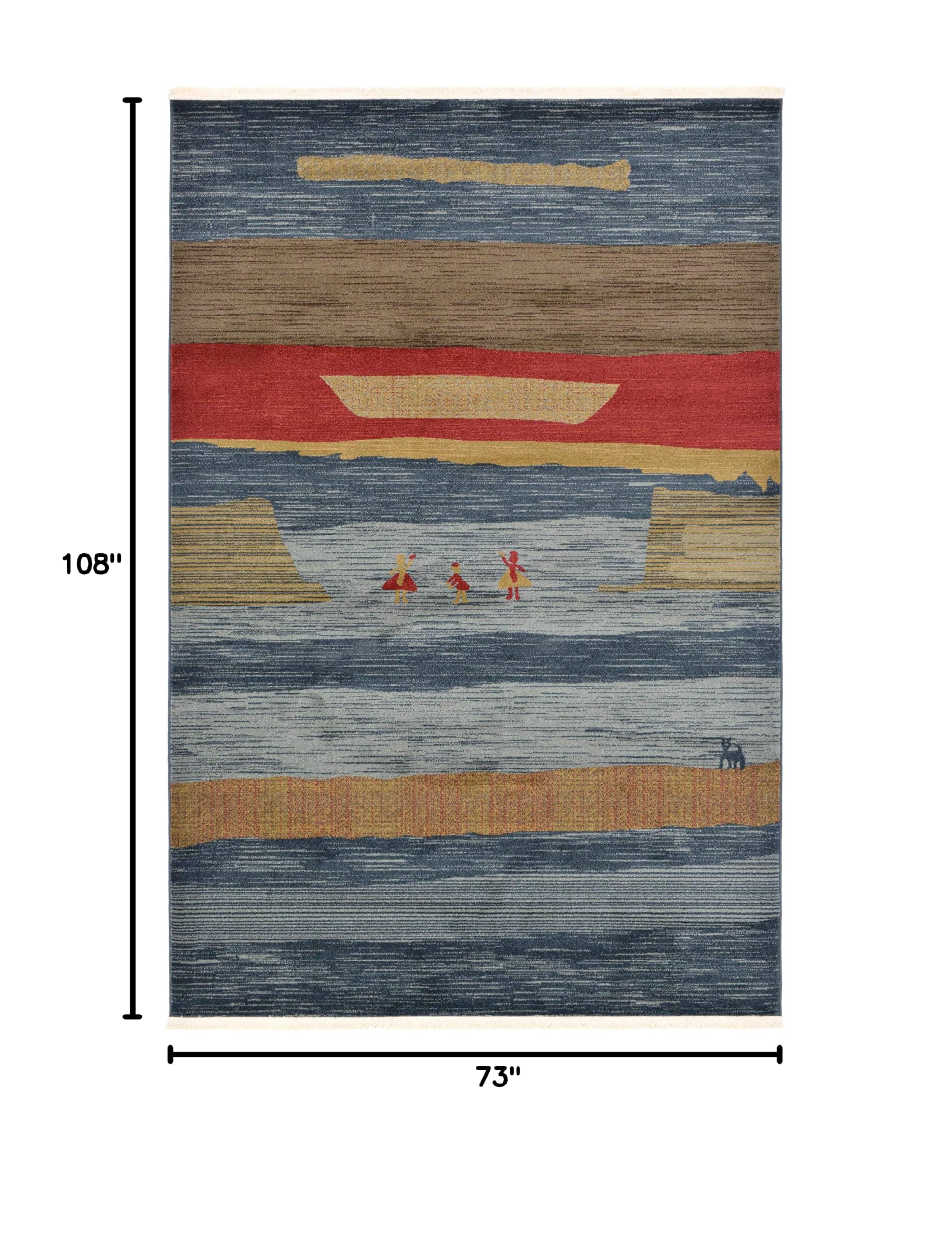 Unique Loom Fars Collection Modern Classic Tribal Area Rug - 6'x9' Light Blue & Navy Blue Handmade Rug for Living Room, Bedroom & Office Decor