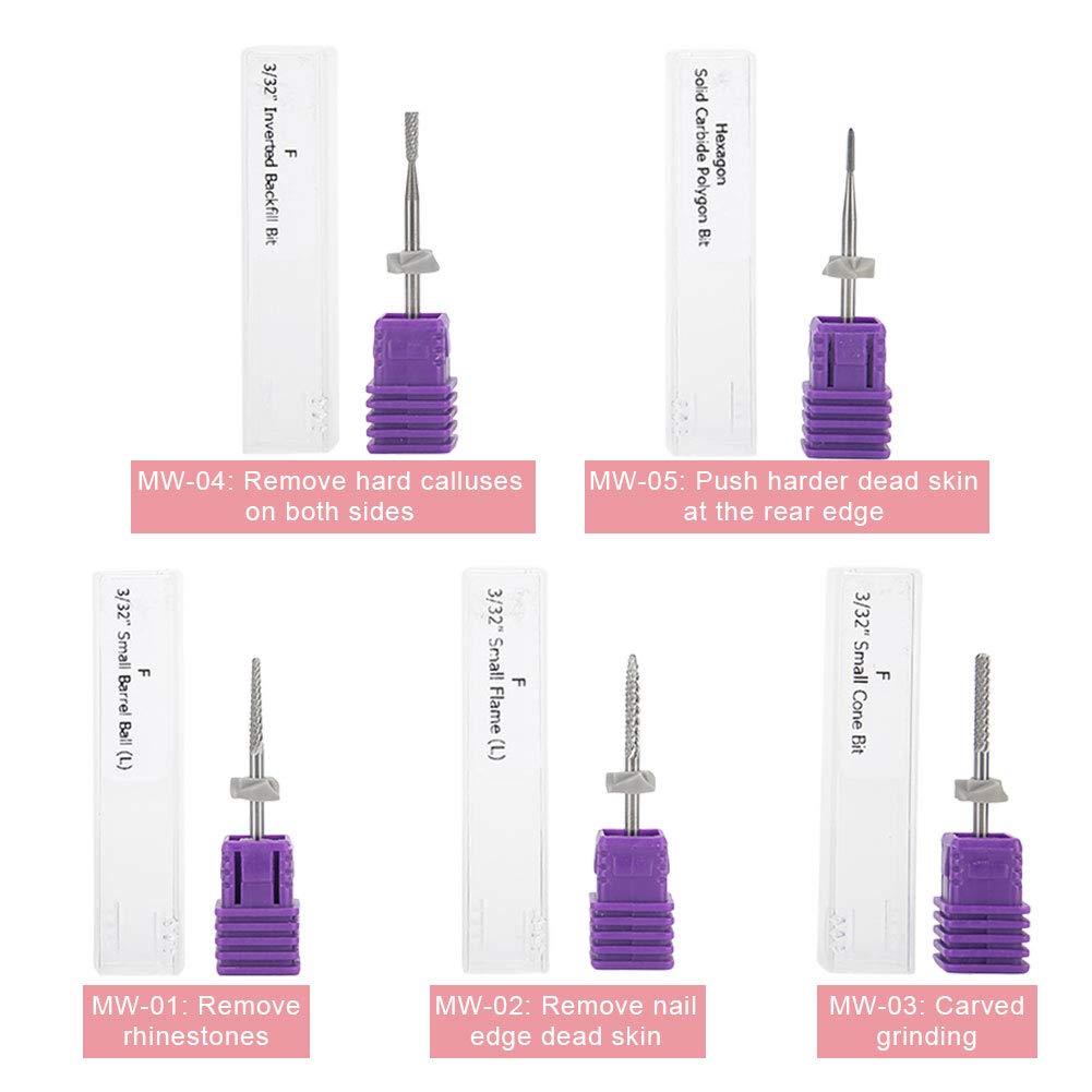 5-Piece Tungsten Steel Nail Drill Bit Set - Professional Manicure & Pedicure Accessories for Dead Skin Removal, Nail Art, and Gel Polish | Perfect for Home Nail Care & Salon Use
