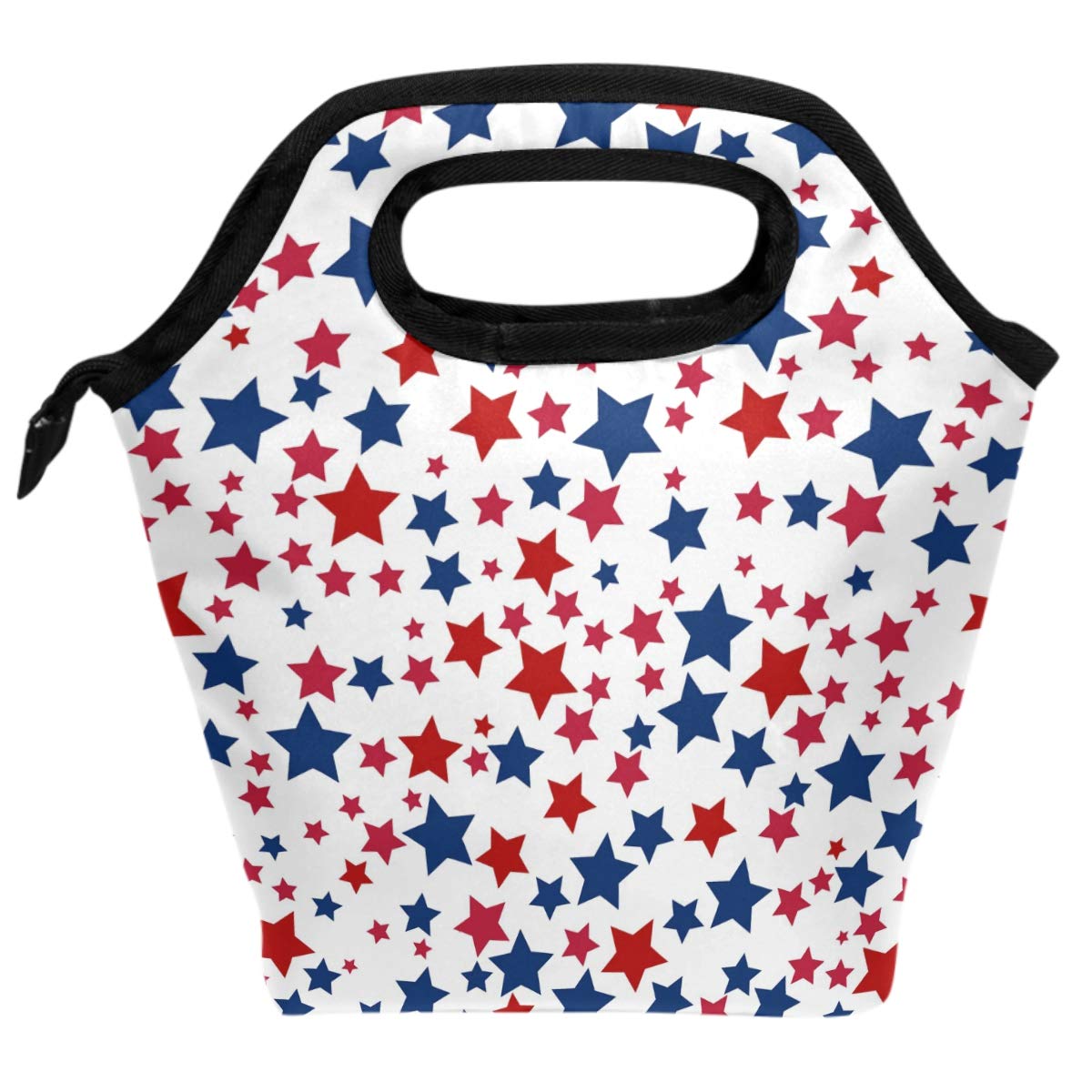 Wamika Insulated Lunch Bag - Patriotic Stars Design, Freezable & Reusable Cooler Tote for Women & Men - Perfect for Work, School, Picnics & Travel - Red & Blue Star Pattern Lunch Box