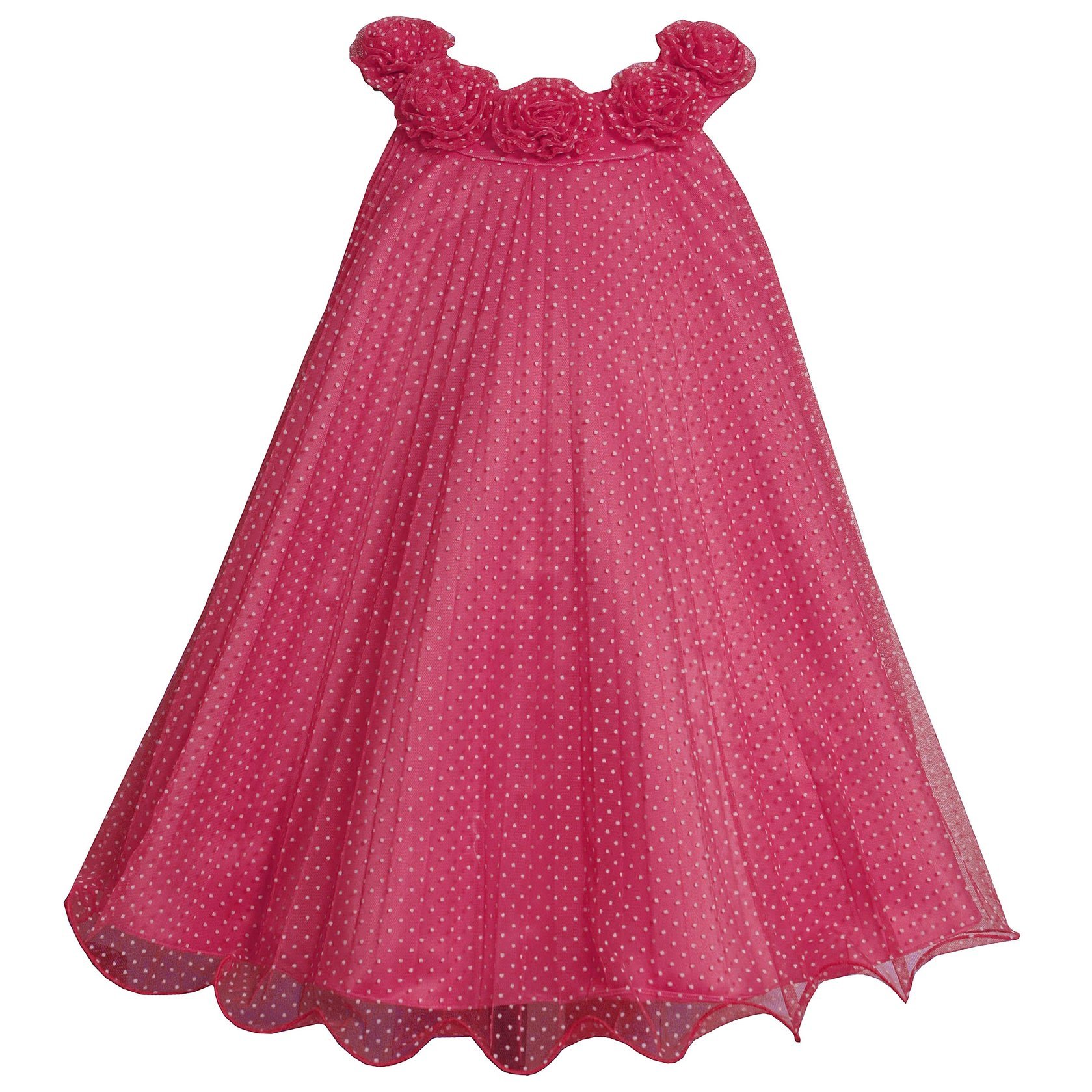 Fuchsia Pink Flock Dot Crystal Pleat Trapeze Dress for Girls 2T-6X - Perfect for Birthday Parties, Easter, and Special Occasions