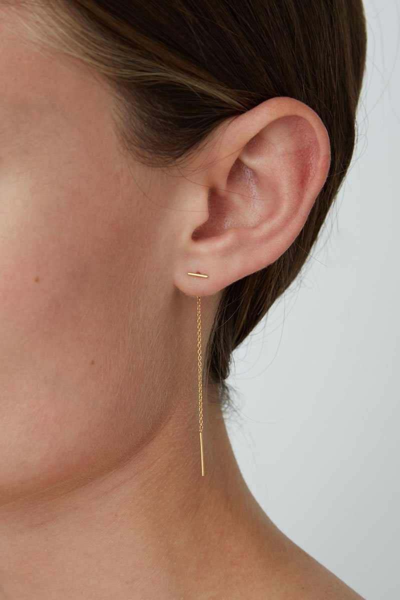 14K Gold Bar Chain Thread Earrings for Women - Dainty Minimalist Hoop Earrings for Everyday Wear, Party & Gift Giving