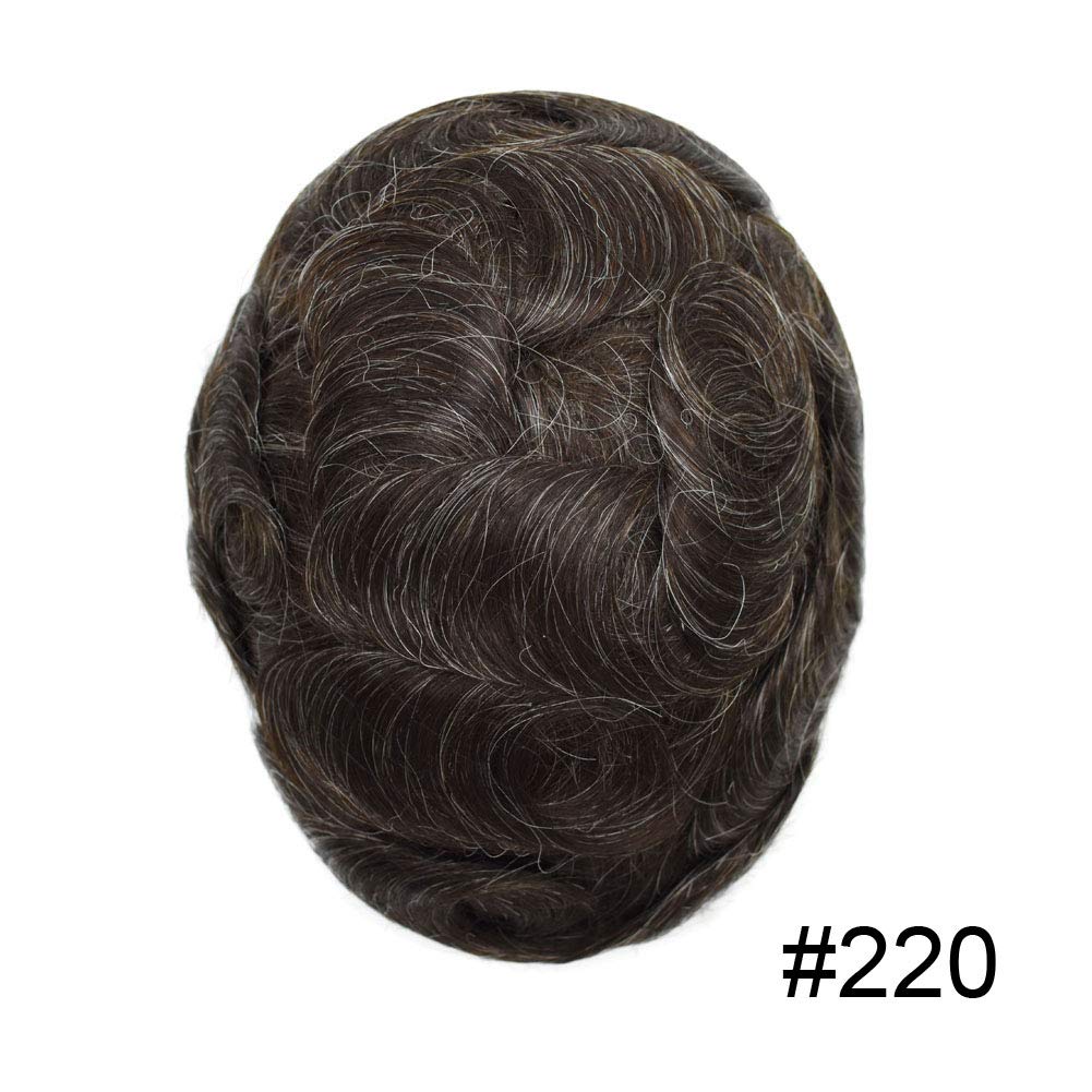 Premium 100% European Human Hair Toupee for Men - 0.12mm Thin Skin V-looped Hair Replacement System with Durable Poly Base (8