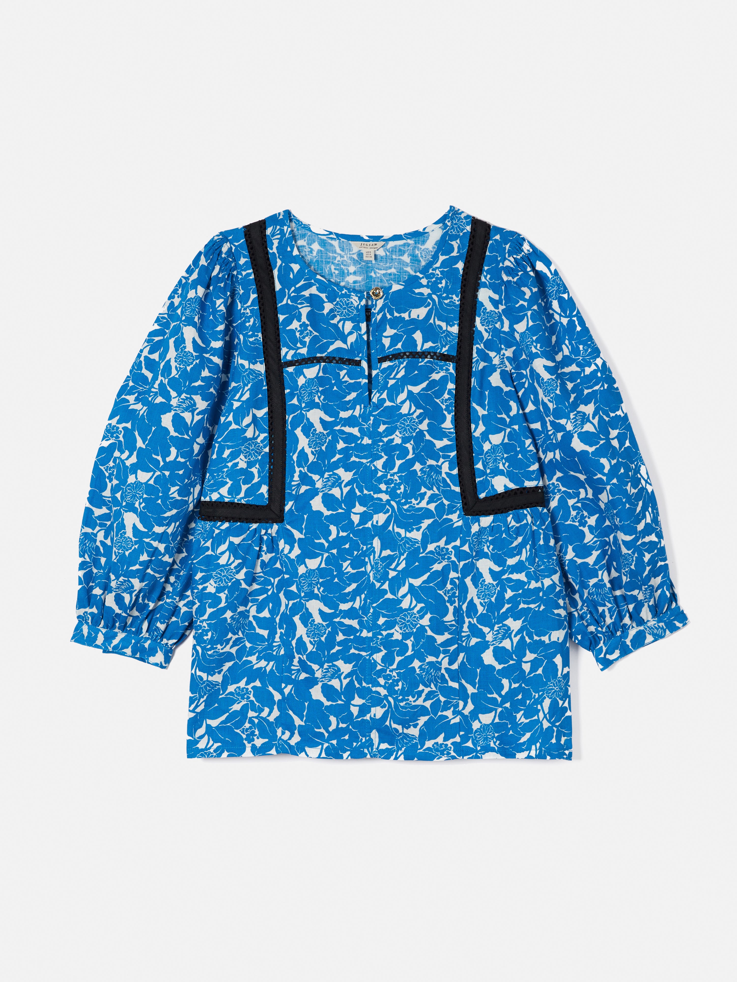 Shadow Leaf Linen Top for Women - Soft Breathable Blue Summer Blouse - Perfect for Beach Vacations, Date Nights & Casual Outings