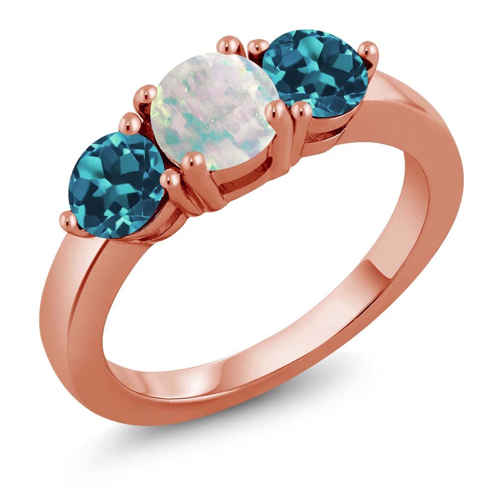 1.75 Ct Round Cabochon White Simulated Opal & London Blue Topaz 18K Rose Gold Plated Silver Ring for Women – Elegant Jewelry Gift for Birthday, Anniversary & Special Occasions