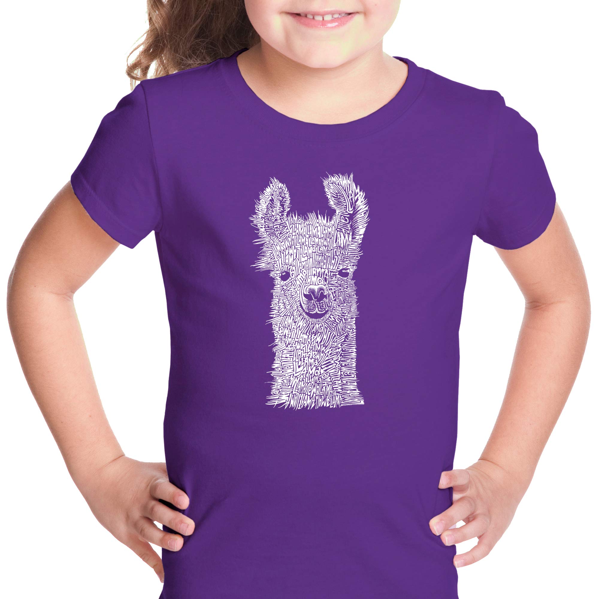 LA POP ART Girls Word Art T-Shirt - Cute Llama Graphic Tee for Casual Wear & School Outfits