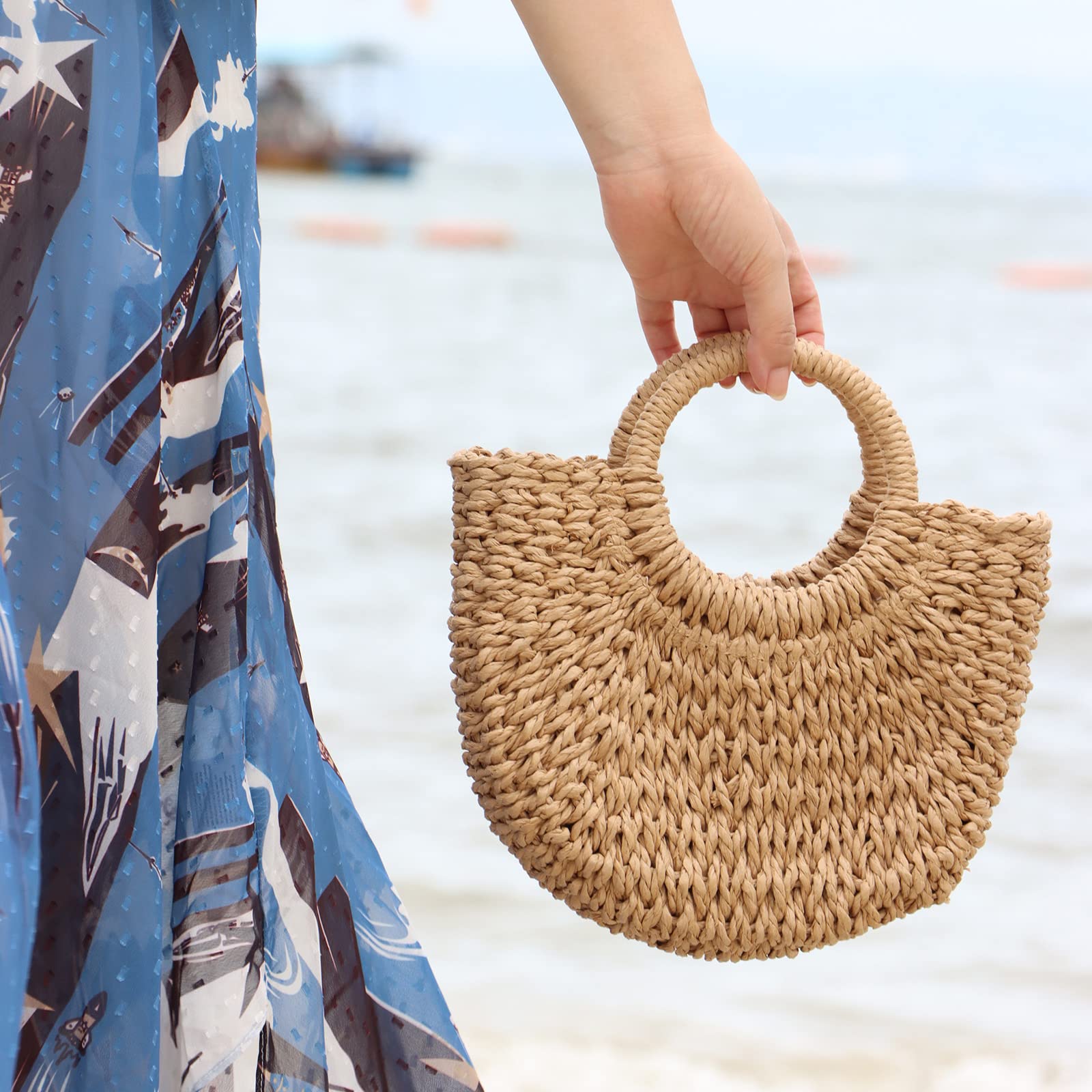 Stylish Woven Straw Tote Bag for Women - Summer Beach Crossbody Purse with Top Handle - Perfect for Vacation, Picnic, and Outdoor Activities