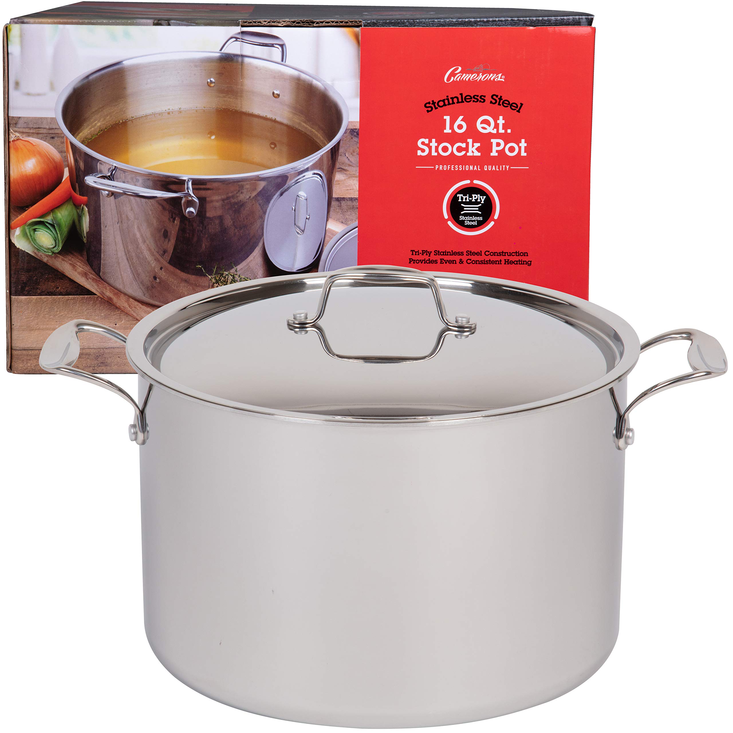 16 Quart Stainless Steel Stock Pot - 18/10 Tri-Ply Commercial Grade Sauce Pot with Non-Stick Interior, Stay Cool Handles & Induction Compatible - Perfect for Canning, Soups, Stews & Large Batch Cooking