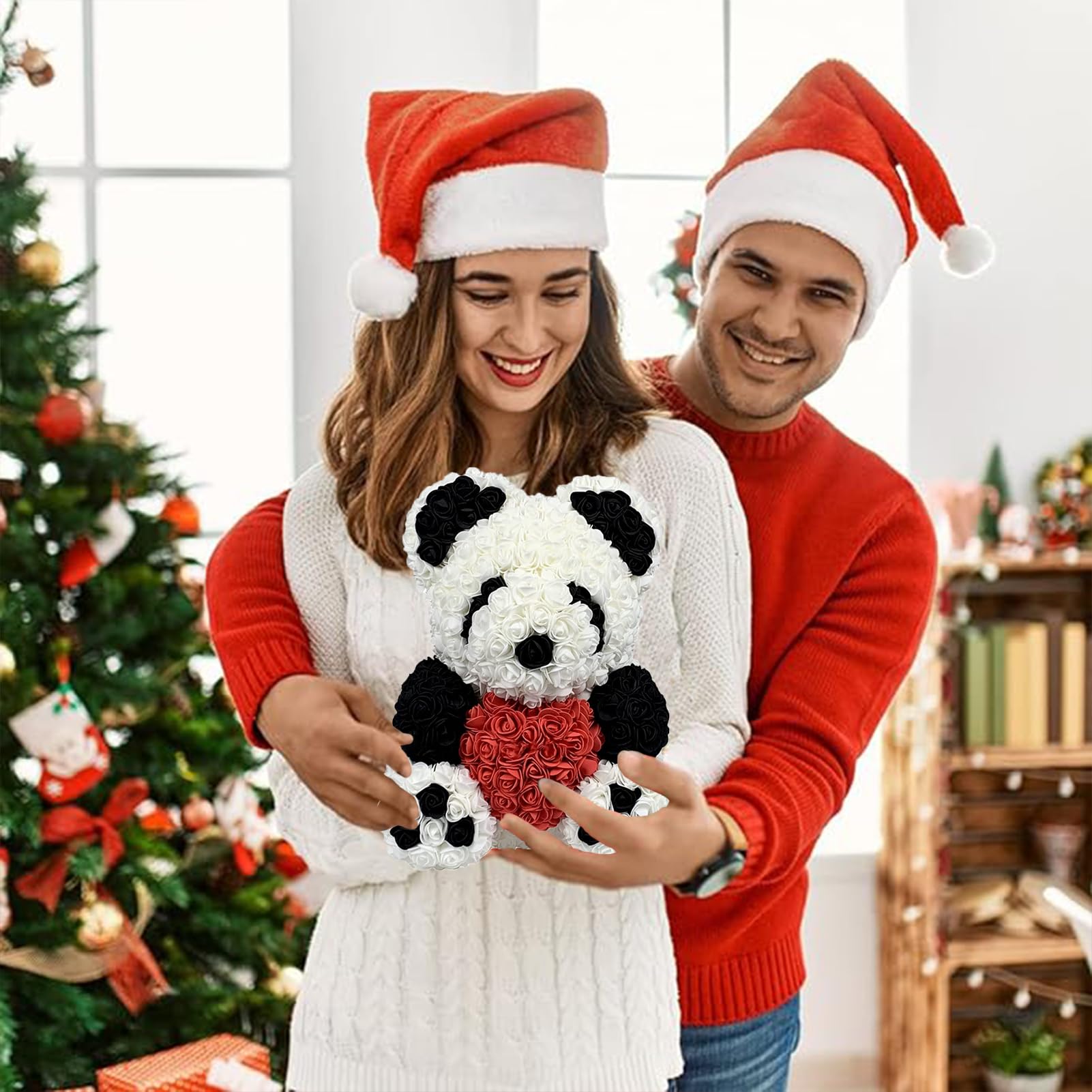 Handmade Rose Teddy Bear - Eternal Rose Flower Bear Gift Set with LED Light (10