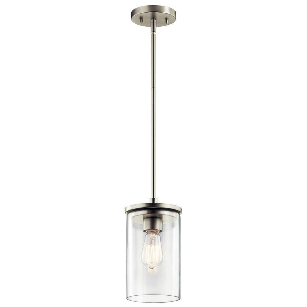 Modern Mini Pendant Light Fixture - Clear Glass Shade with Brushed Nickel Finish - Contemporary Minimalist Lighting for Kitchen Island, Dining Room or Bedroom