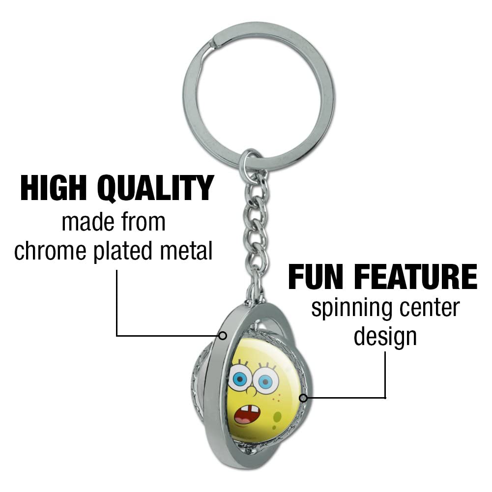 SpongeBob SquarePants Surprise Face Spinning Keychain - Chrome Plated Metal Carabiner Keyring for Backpacks, Gifts & Collectibles