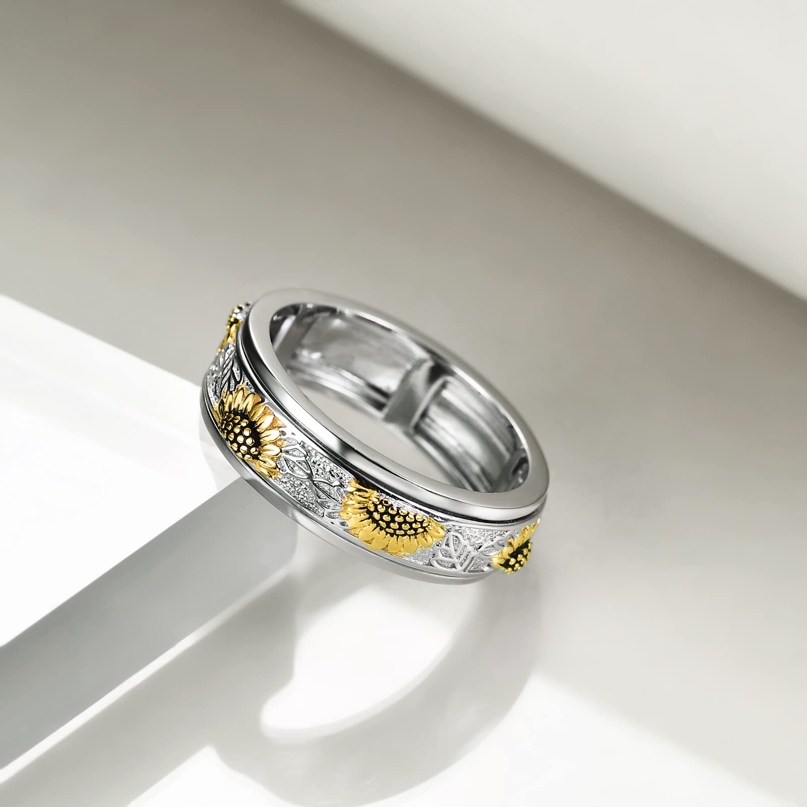 Sterling Silver Anxiety Spinner Ring for Women - Stress Relief Mood Ring with Rotatable Band, Thoughtful Gift for Anxiety Relief (Perfect for Daily Wear, Meditation & Stress Management)