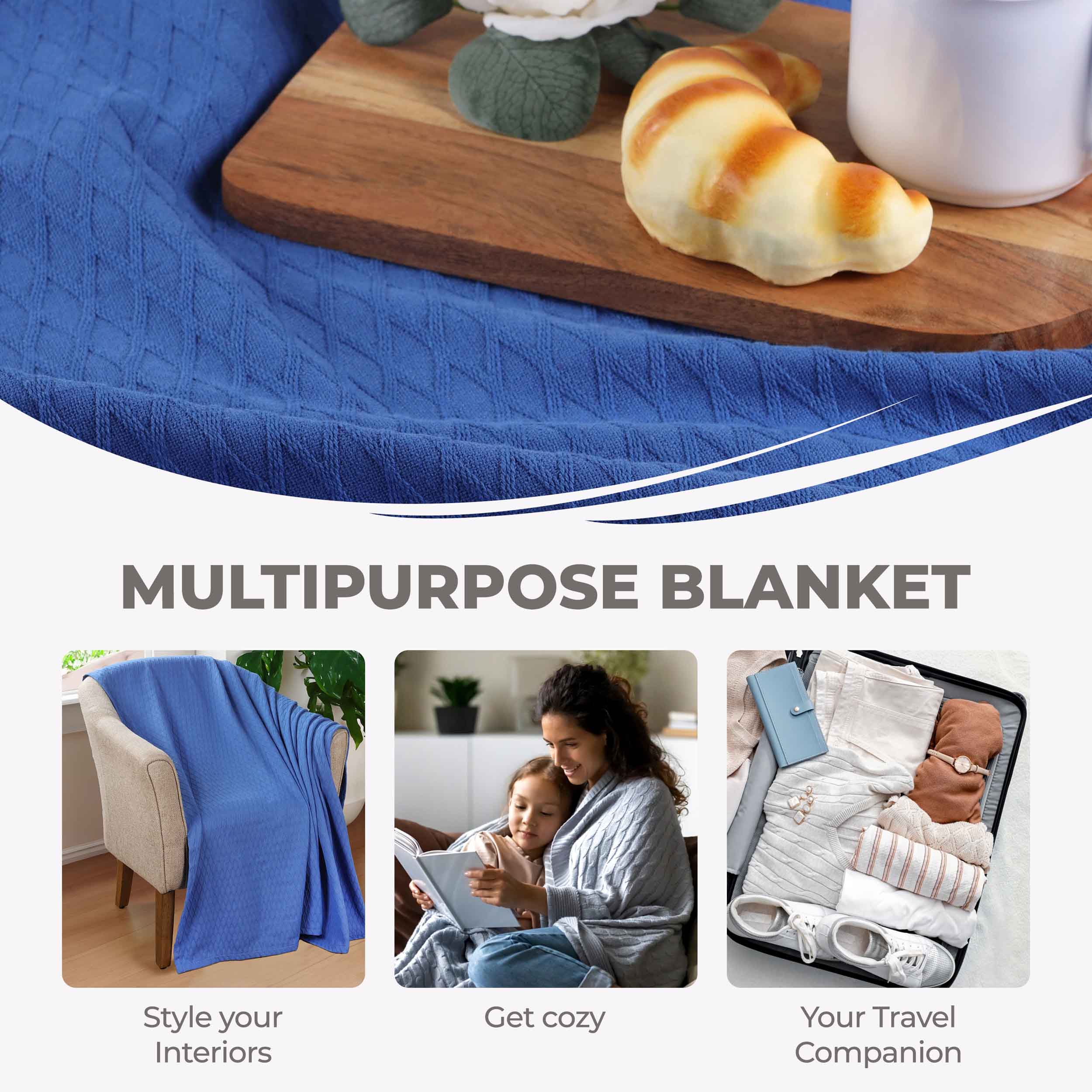 Premium Cotton All-Season Diamond Pattern Bed Blanket & Sofa Throw - Soft Cozy Blanket for Bedroom, Living Room, Travel and Gift Giving