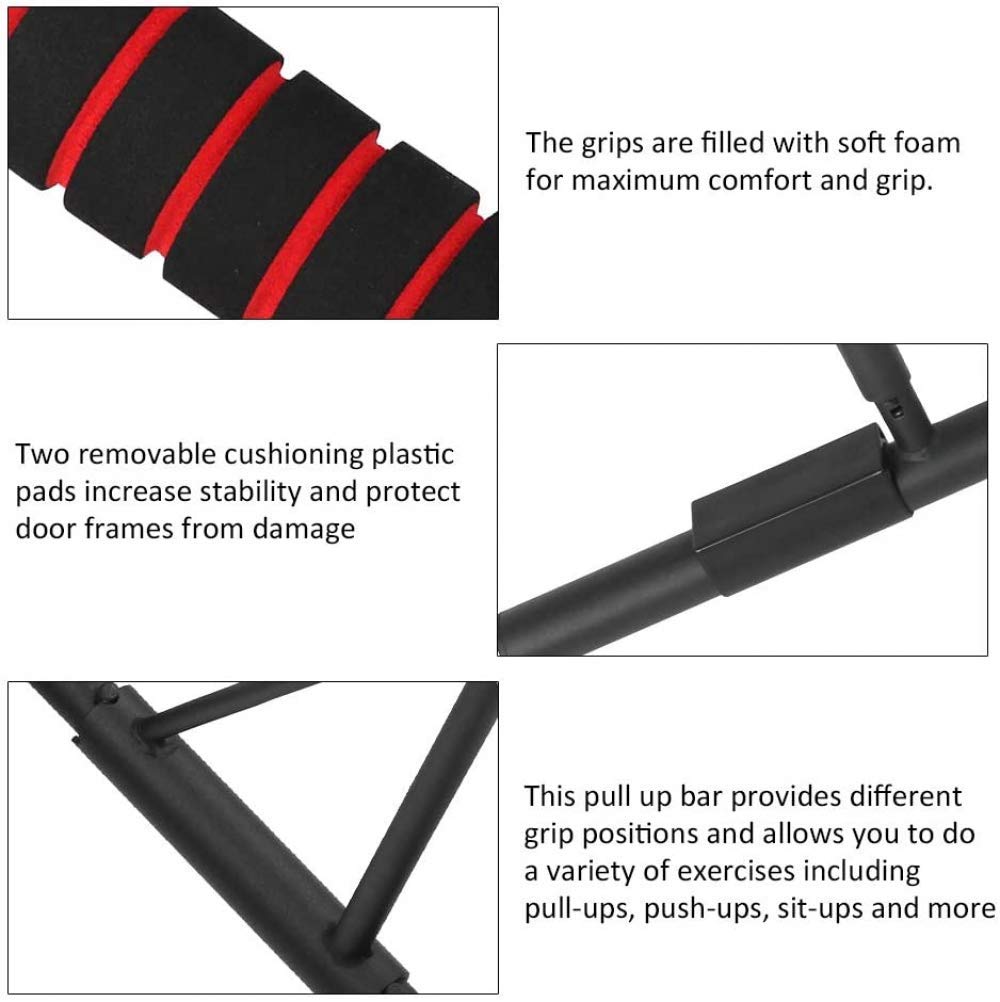 Adjustable No-Screw Doorway Chin-Up Bar with Curved Handles - Home Gym Pull-Up Bar for Strength Training & Fitness Exercises | Perfect for Small Spaces & Apartment Workouts