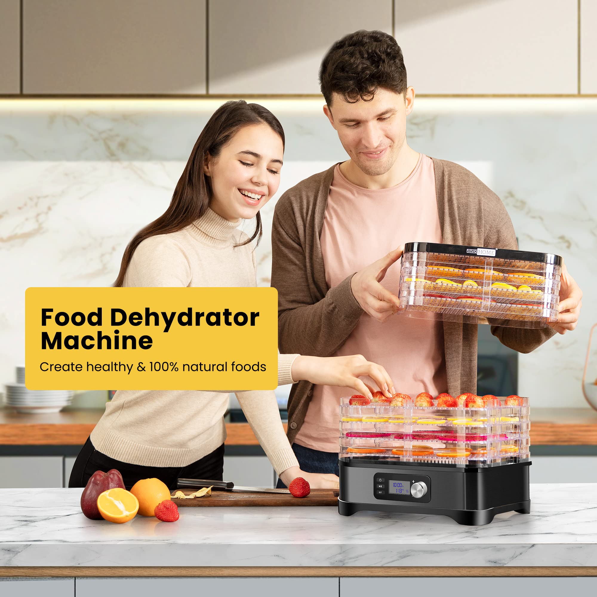 VIVOHOME 400W Electric Food Dehydrator with 8 Trays, 48-Hour Timer & Adjustable Temperature (95-176℉) - BPA Free, Black - Perfect for Drying Fruits, Vegetables, Herbs, and Making Jerky at Home