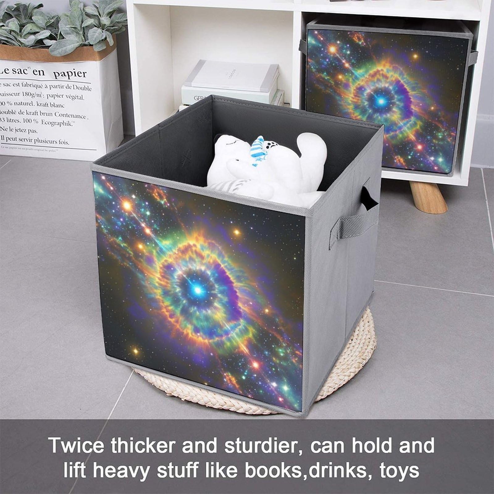 Foldable Storage Bins with Handles - Large Capacity Galaxy Printed Organizer for Home Office Playroom