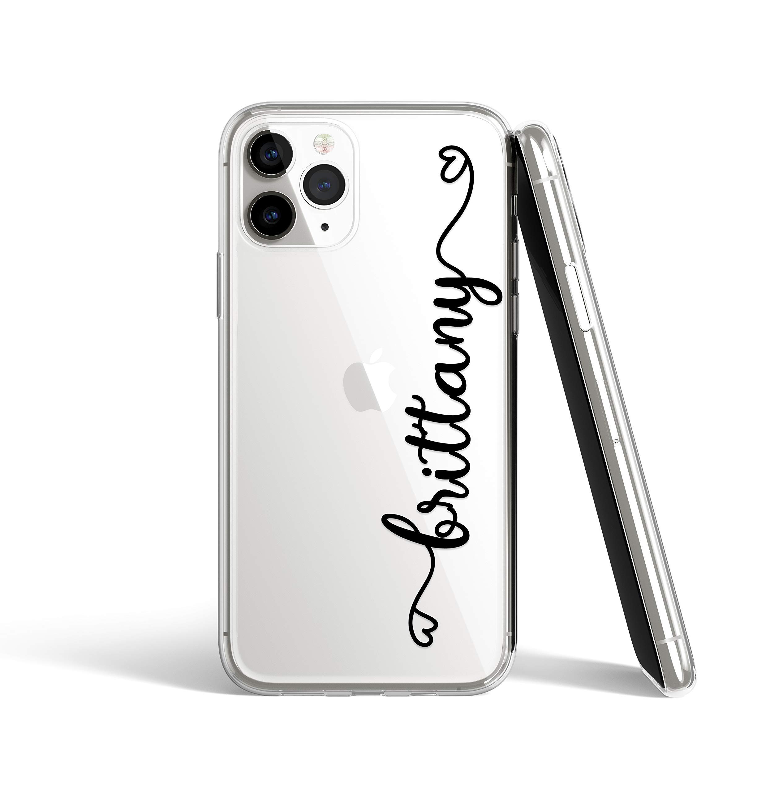 Custom Personalized iPhone 12 mini/14 Pro Max/11 Pro Max Case with Handwriting, Name Initials & Monogram - Cute Hearts Design, Shockproof Protective Clear Cover (U03) - Perfect Gift for Birthdays, Anniversaries & Valentine's Day