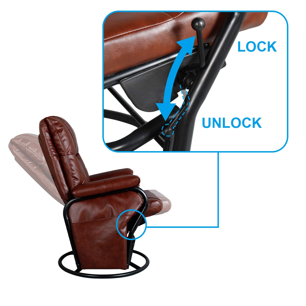 360° Swivel PU Leather Glider Chair with Ottoman - Rocking Recliner Lounge Chair Set for Living Room, Nursery & Patio (Brown) - Comfortable Armchair for Relaxing, Nursing & Reading