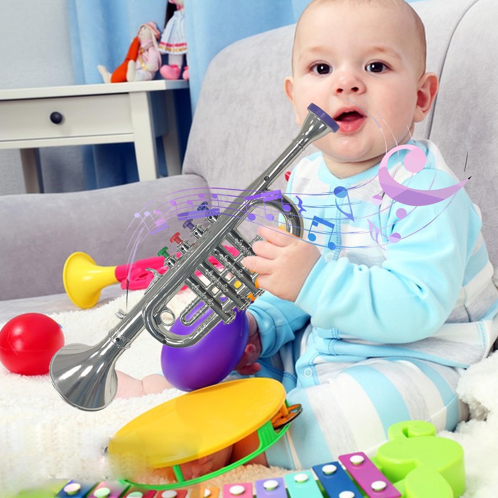 Kids Musical Toy Trumpet - Educational Pretend Play Saxophone Instrument for Toddlers & Preschoolers | Safe Plastic Simulation Trumpet for Early Childhood Music Learning, Birthday Gifts & Classroom Activities