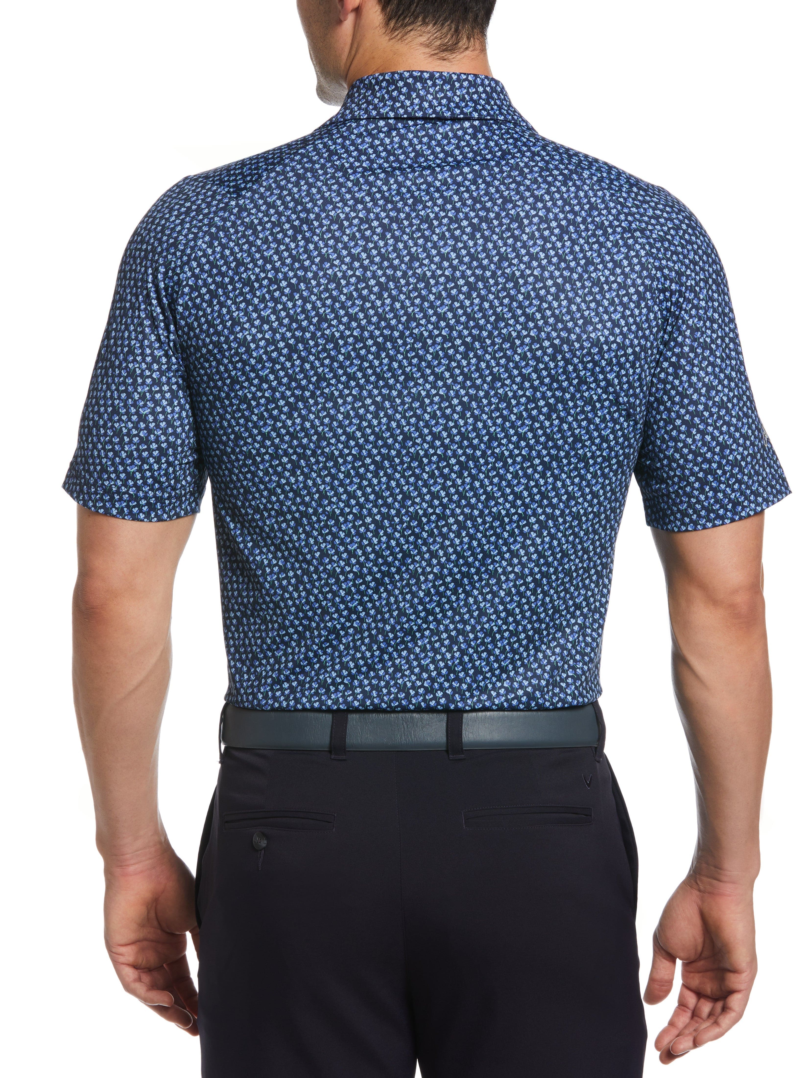 Men's Micro Floral Print Golf Polo Shirt - Breathable Quick-Dry Performance Tee for Golfing, Casual Wear & Outdoor Activities
