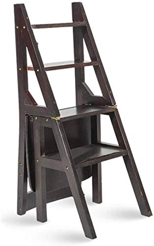 KAZUP Foldable Wooden Step Stool with Backrest - 4-Step Indoor Climbing Stool for Kitchen, Bathroom, and Garden - Space-Saving Home & Gardening Tool for Adults and Seniors