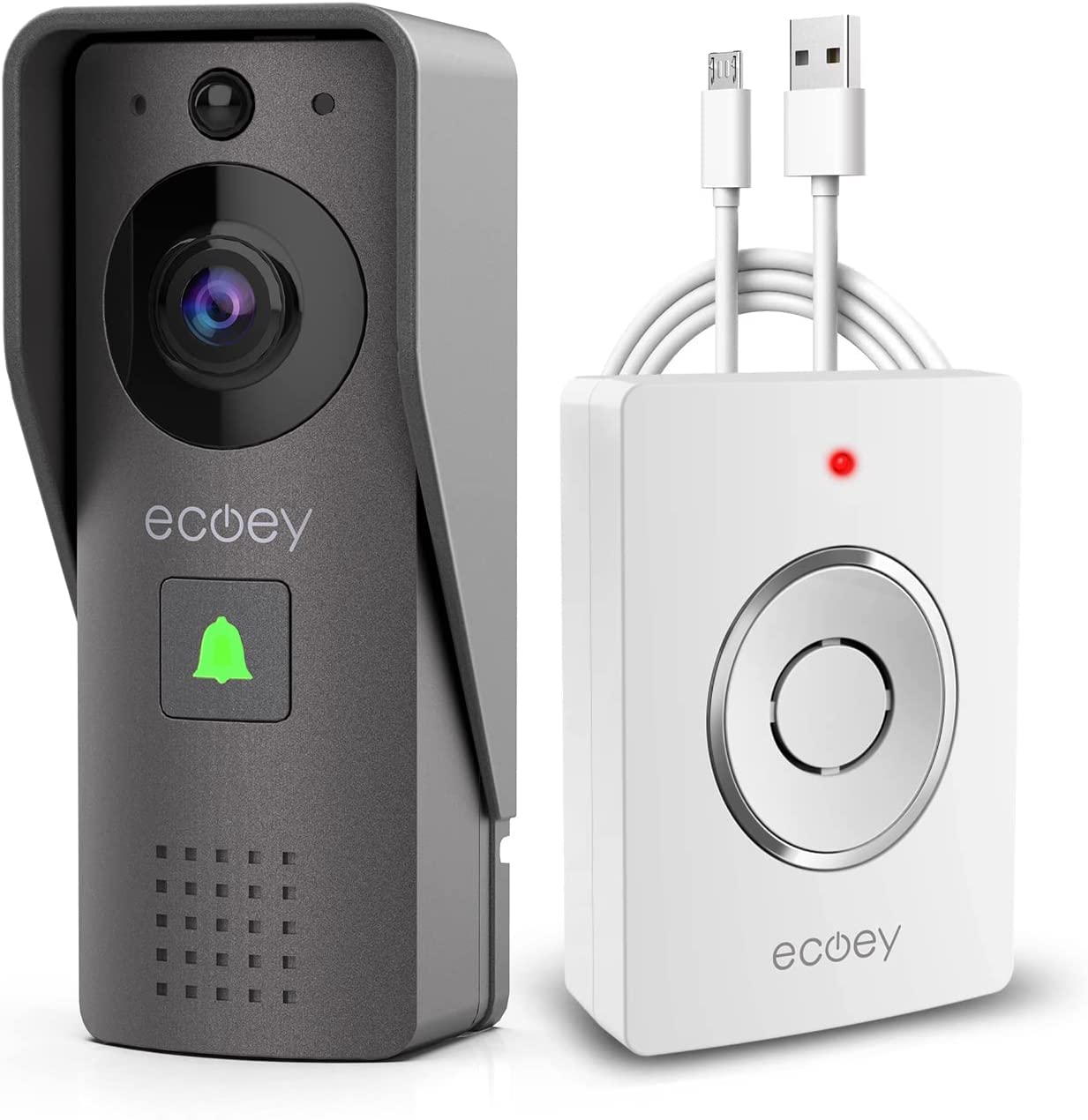 Ecoey Smart Wi-Fi Video Doorbell Camera with 1080P HD, Two-Way Audio, PIR Motion Detection & Night Vision - Wireless USB Powered Security Camera with Removable TF Card (GW1001) - Perfect for Home Security, Apartment Entry & Package Monitoring