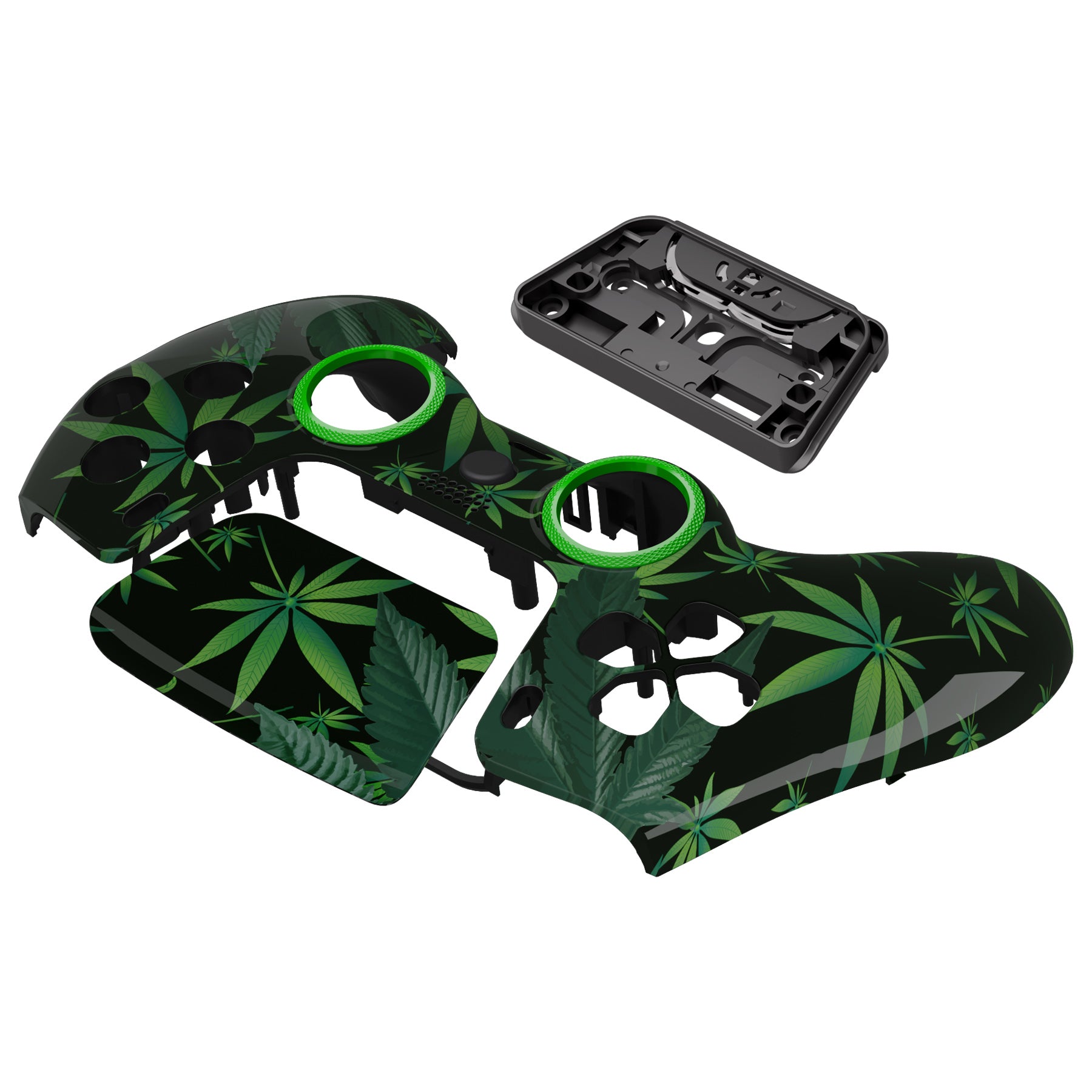 ExtremeRate LUNA Redesigned PS5 Controller Front Shell with Touchpad - Compatible with BDM-010/020/030/040/050 Models - Green Weeds Style - Perfect for Gaming, Customization & Controller Repair