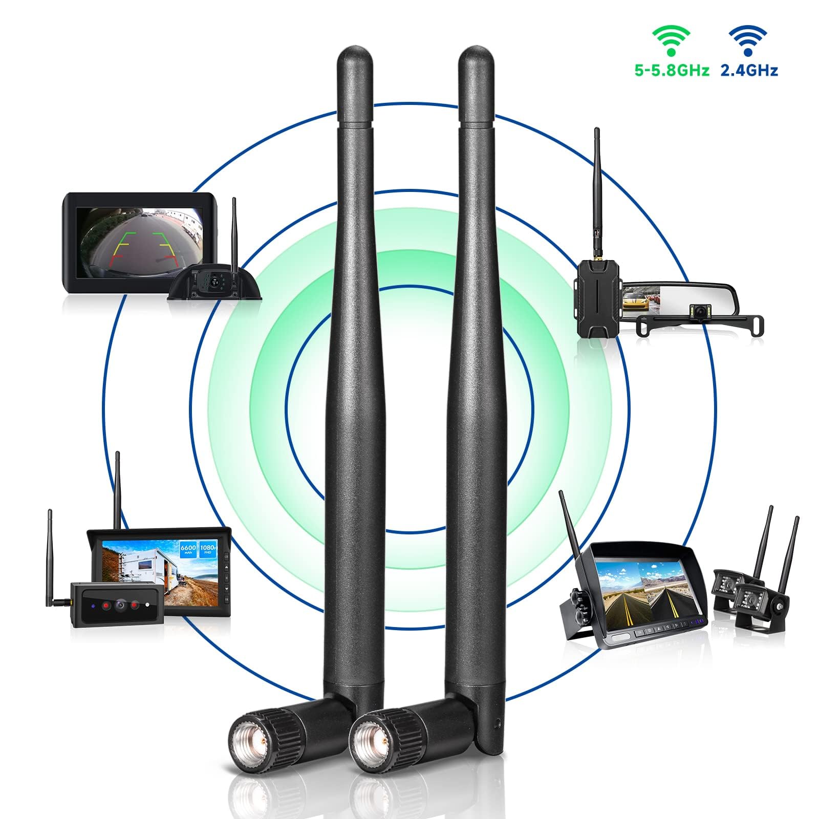 Bingfu 4-Pack Dual Band WiFi Antenna 2.4GHz 5GHz 5.8GHz - Replacement MIMO Antenna for Furrion RV Backup Camera, Truck, Tractor, Trailer, Pickup & SUV Rear View Reverse Monitor - Perfect for Enhanced Signal & Clear Backup Imaging in Parking & Towing Scenarios