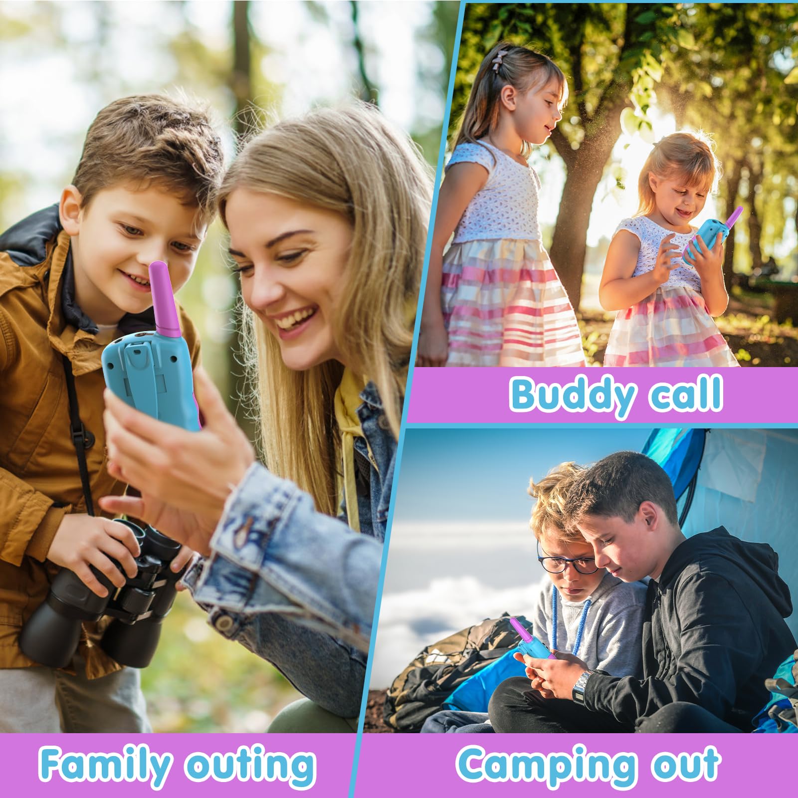 Selieve Kids Walkie Talkies - 22 Channel 2 Way Radios with LCD Backlit Flashlight, 3 Mile Range for Outdoor Adventures - Perfect for Camping, Hiking & Backyard Play (Ages 3-14, Purple)