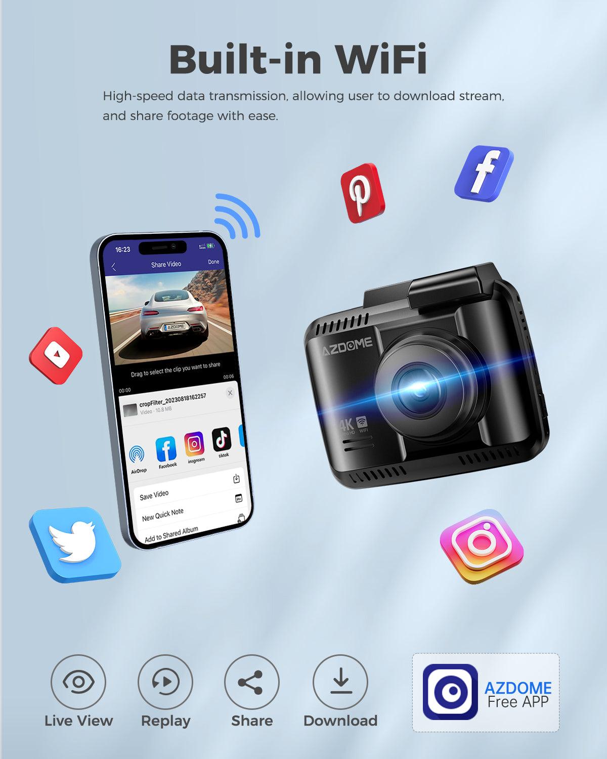 AZDOME GS63H Pro 2CH 4K Dash Cam with Super Night Vision, ADAS & 24H Parking Mode - Front and Rear Car Camera for Safe Driving, Night Recording, and Vehicle Security