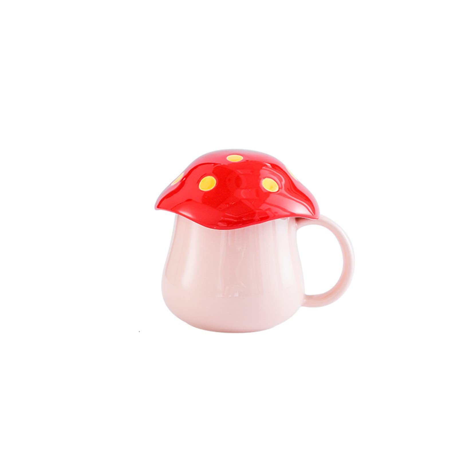 Kawaii Ceramic Mushroom Coffee Mug with Lid - Cute Novelty Mushroom Cup for Tea & Hot Drinks (Light Pink) - Perfect for Home, Office & Gift Giving