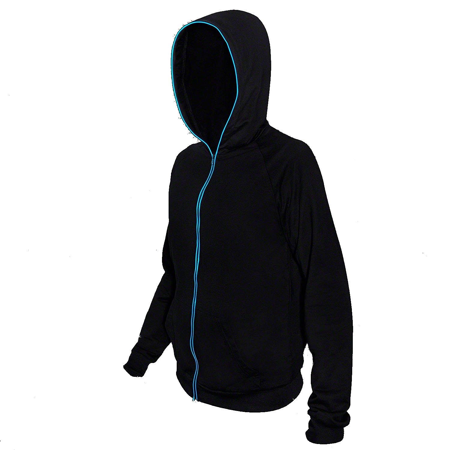 Glow in the Dark Zip Up Hoodie - Blue EL Wire Light Up Jacket for Men & Women (Large Size) | Perfect for Rave, Party, Night Running & Festivals